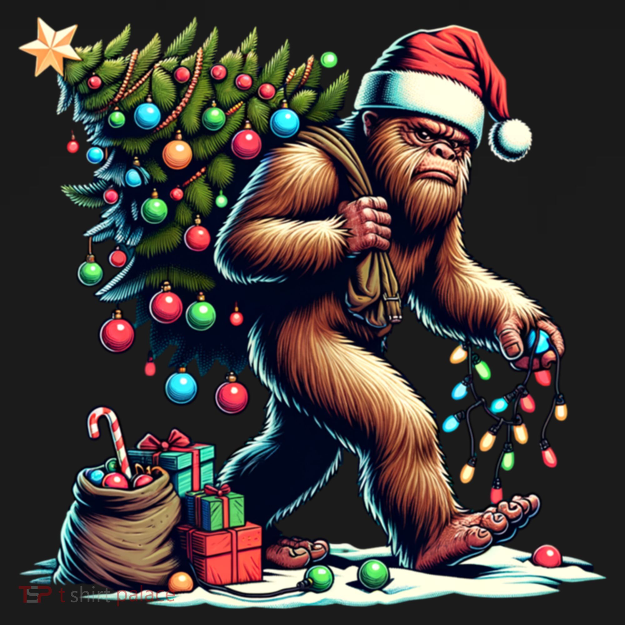 Bigfoot Christmas Tree Lights Xmas Sasquatch Lovers Gift Bucket Hat