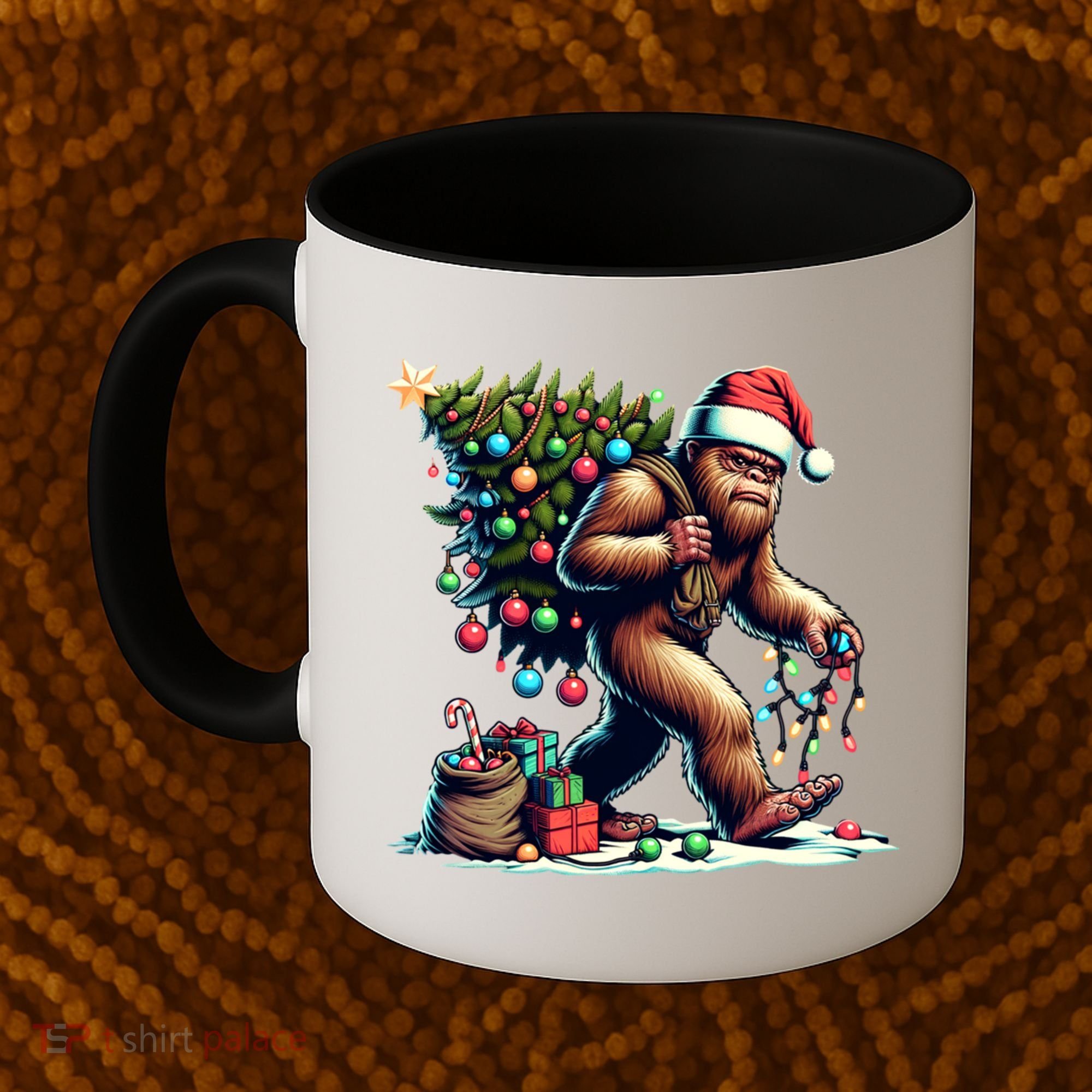Bigfoot Christmas Tree Lights Xmas Sasquatch Lovers Gift Coffee Mug