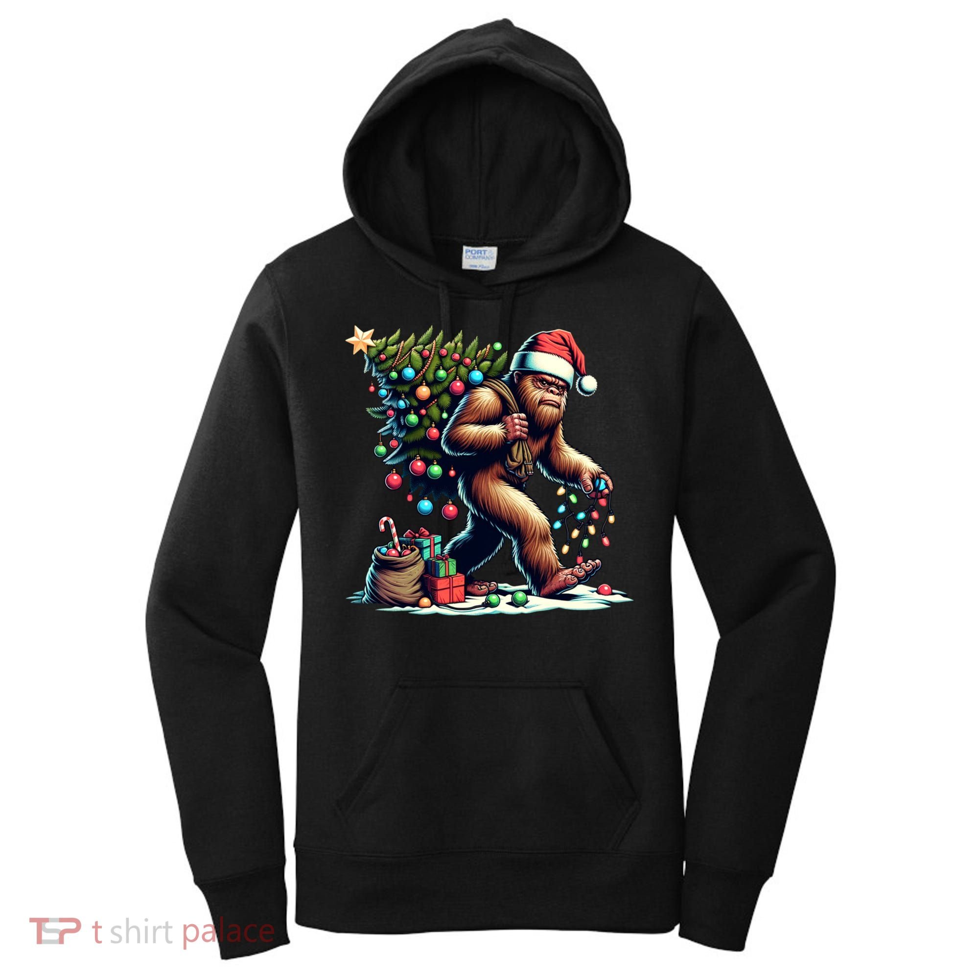 Bigfoot Christmas Tree Lights Xmas Sasquatch Lovers Gift Women's Hoodie