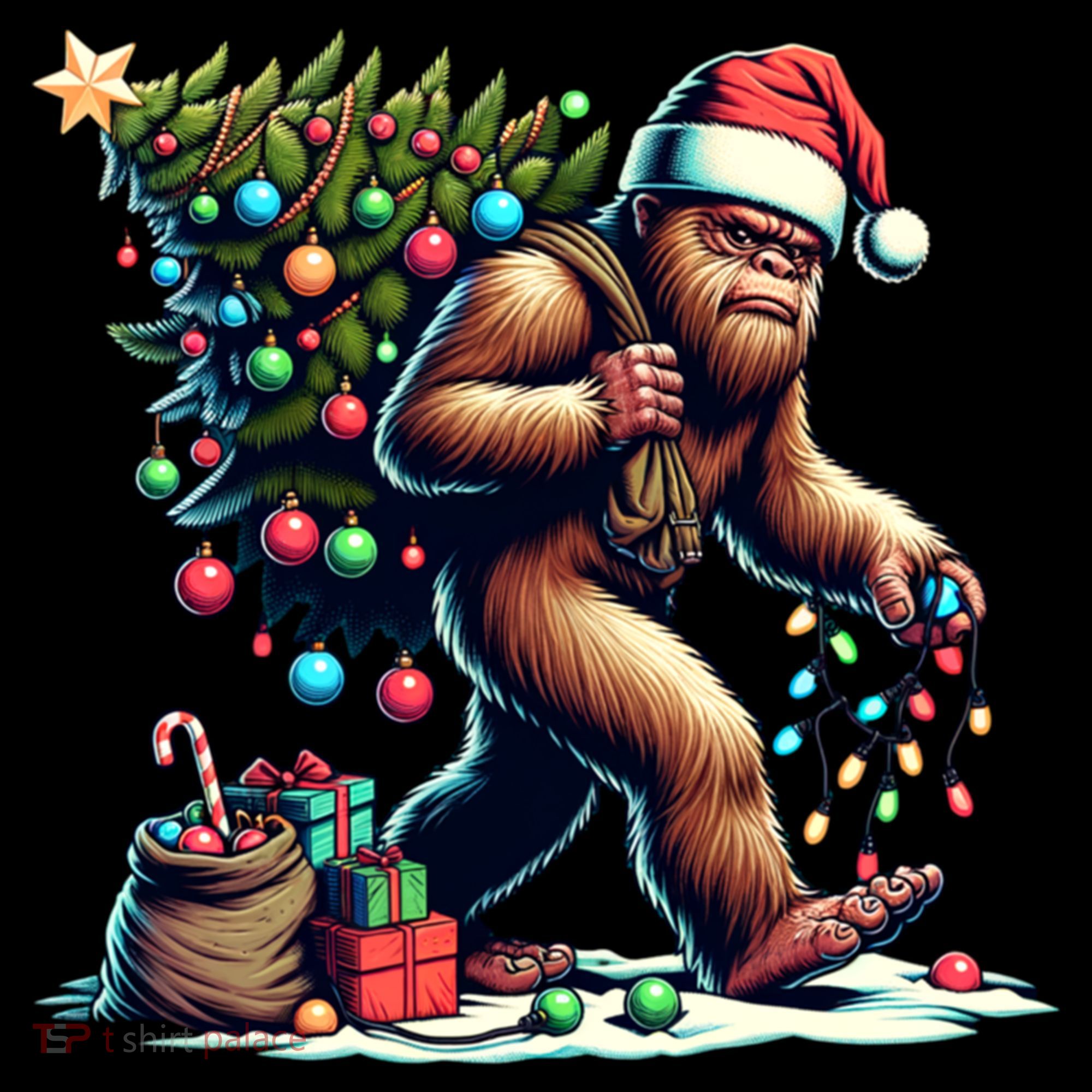 Bigfoot Christmas Tree Lights Xmas Sasquatch Lovers Gift Women's Hoodie