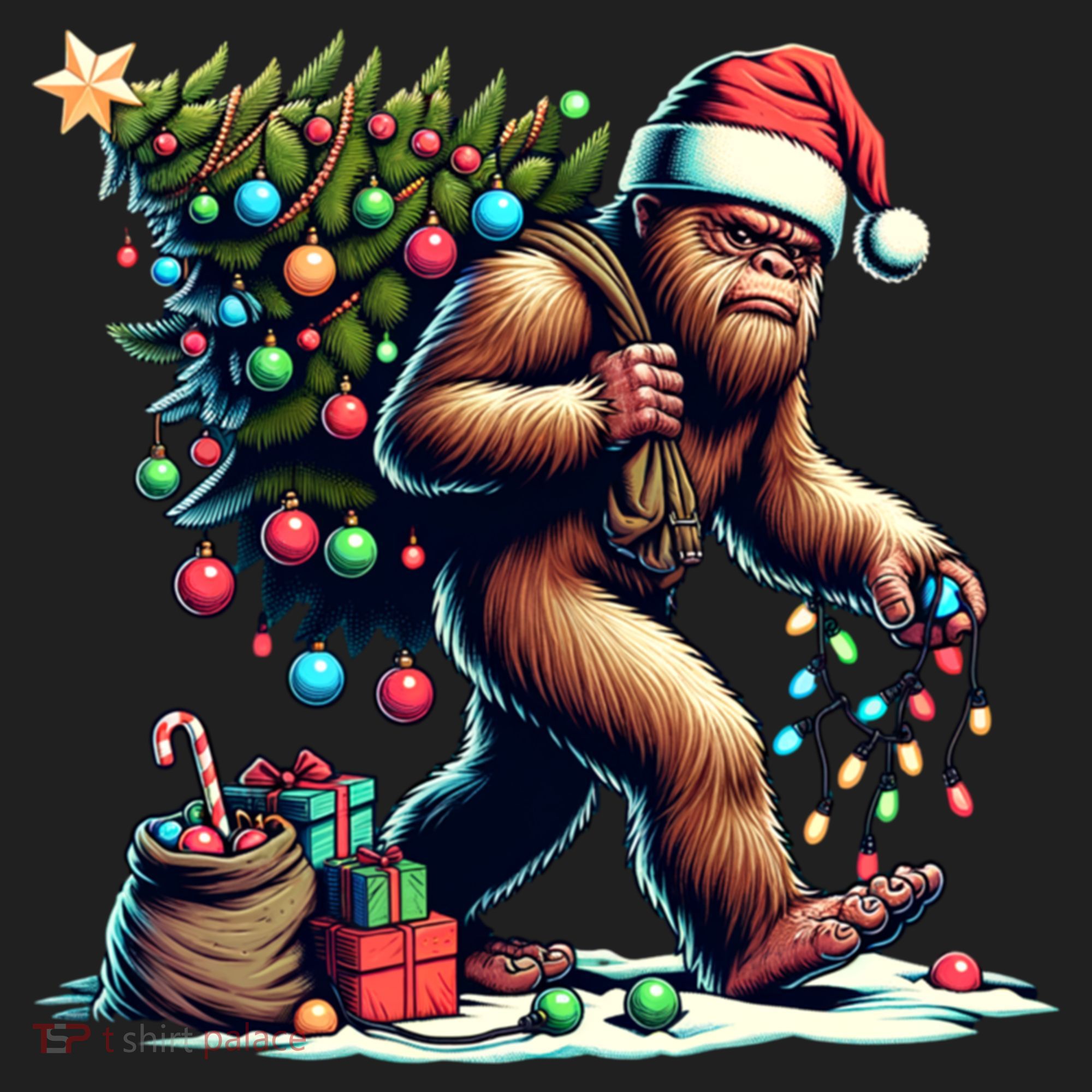 Bigfoot Christmas Tree Lights Xmas Sasquatch Lovers Gift Hat