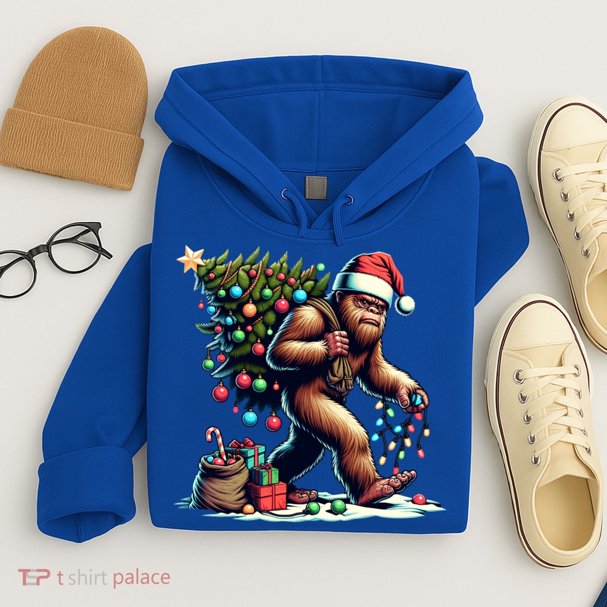 Bigfoot Christmas Tree Lights Xmas Sasquatch Lovers Gift Hoodie