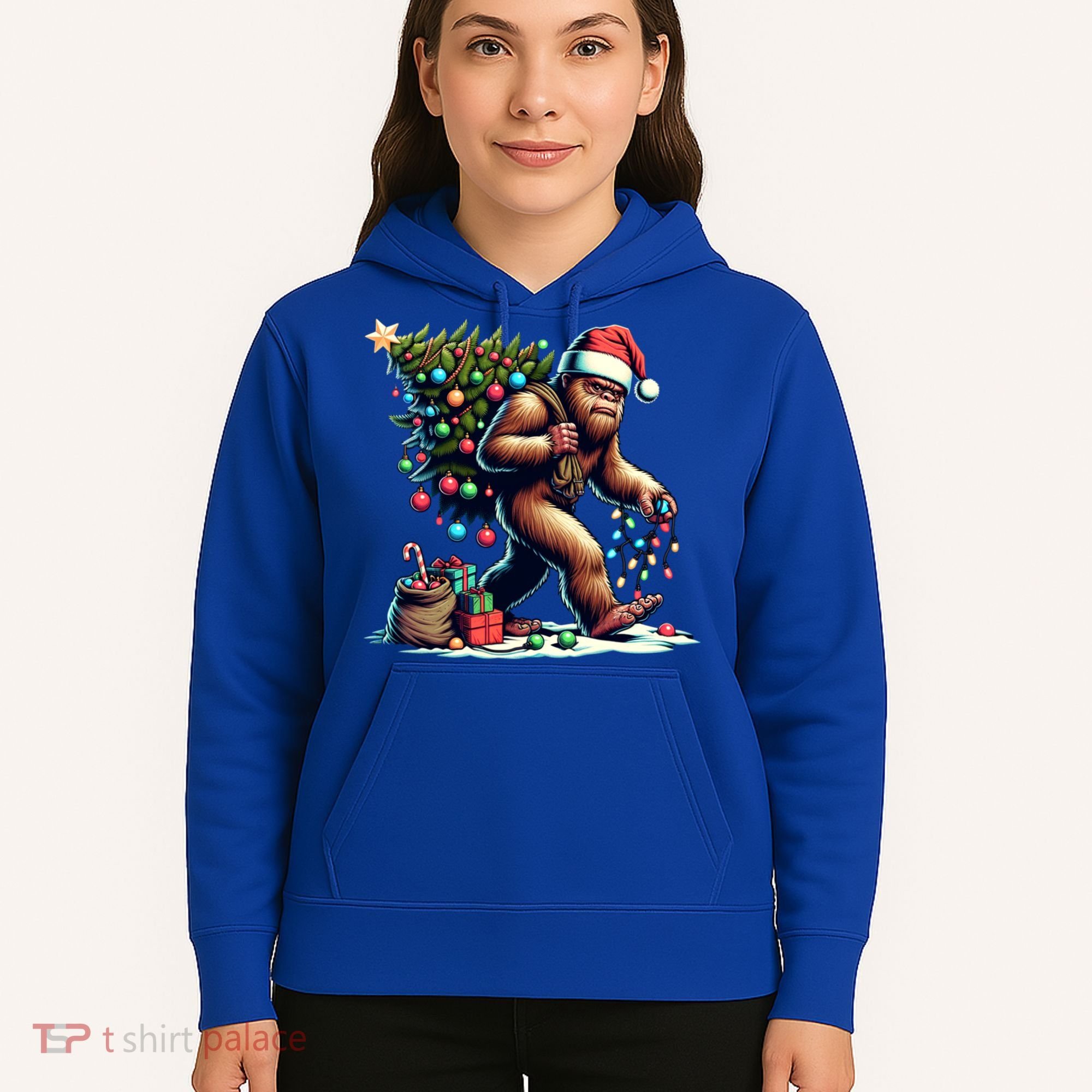 Bigfoot Christmas Tree Lights Xmas Sasquatch Lovers Gift Hoodie