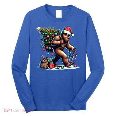 Bigfoot Christmas Tree Lights Xmas Sasquatch Lovers Gift Long Sleeve Shirt