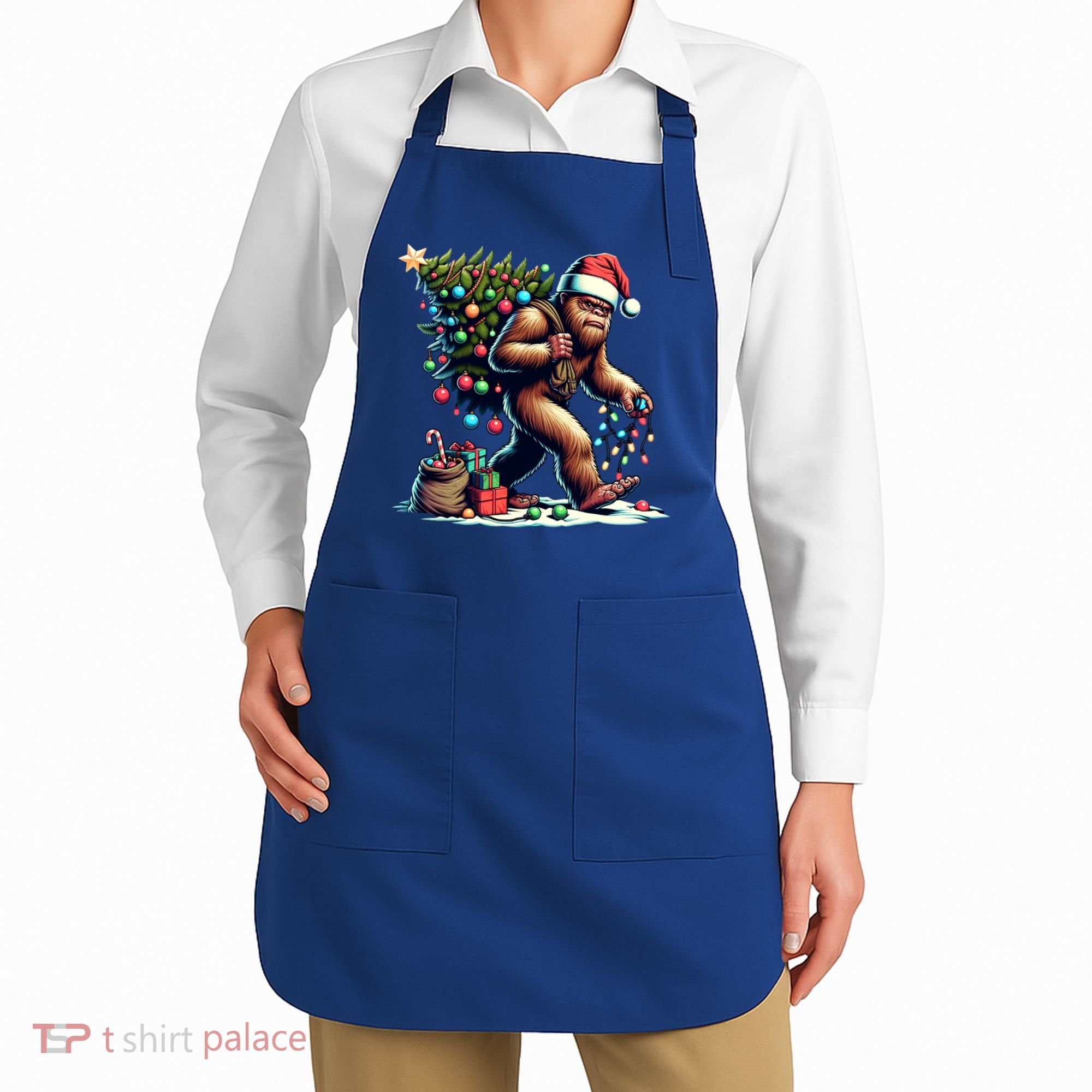 Bigfoot Christmas Tree Lights Xmas Sasquatch Lovers Gift Apron