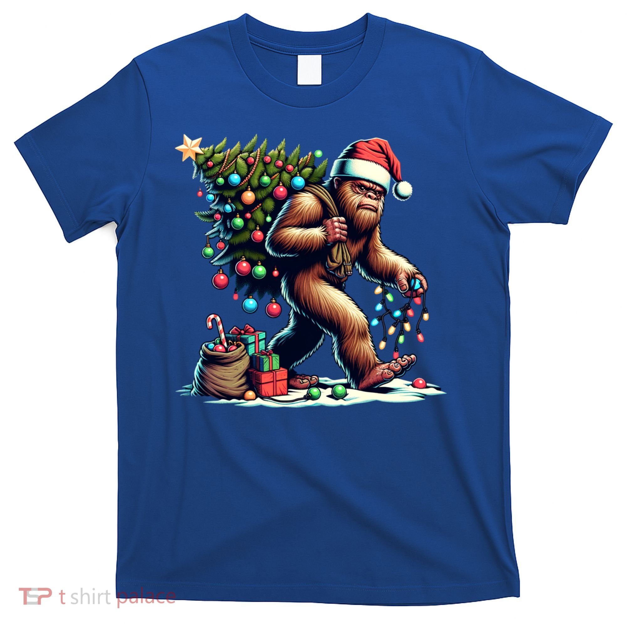 Bigfoot Christmas Tree Lights Xmas Sasquatch Lovers Gift T-Shirt