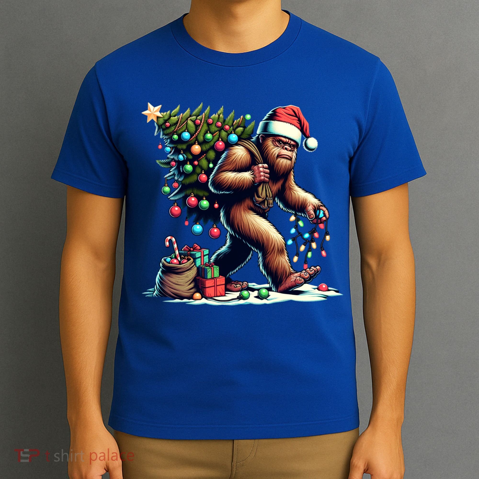 Bigfoot Christmas Tree Lights Xmas Sasquatch Lovers Gift T-Shirt
