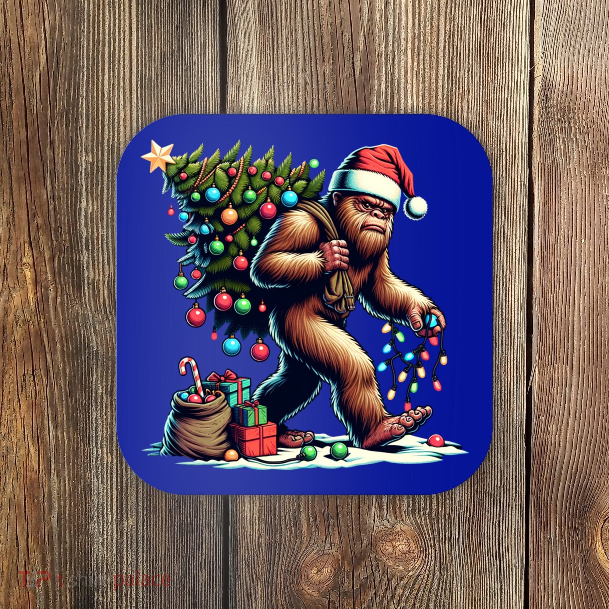 Bigfoot Christmas Tree Lights Xmas Sasquatch Lovers Gift Coaster