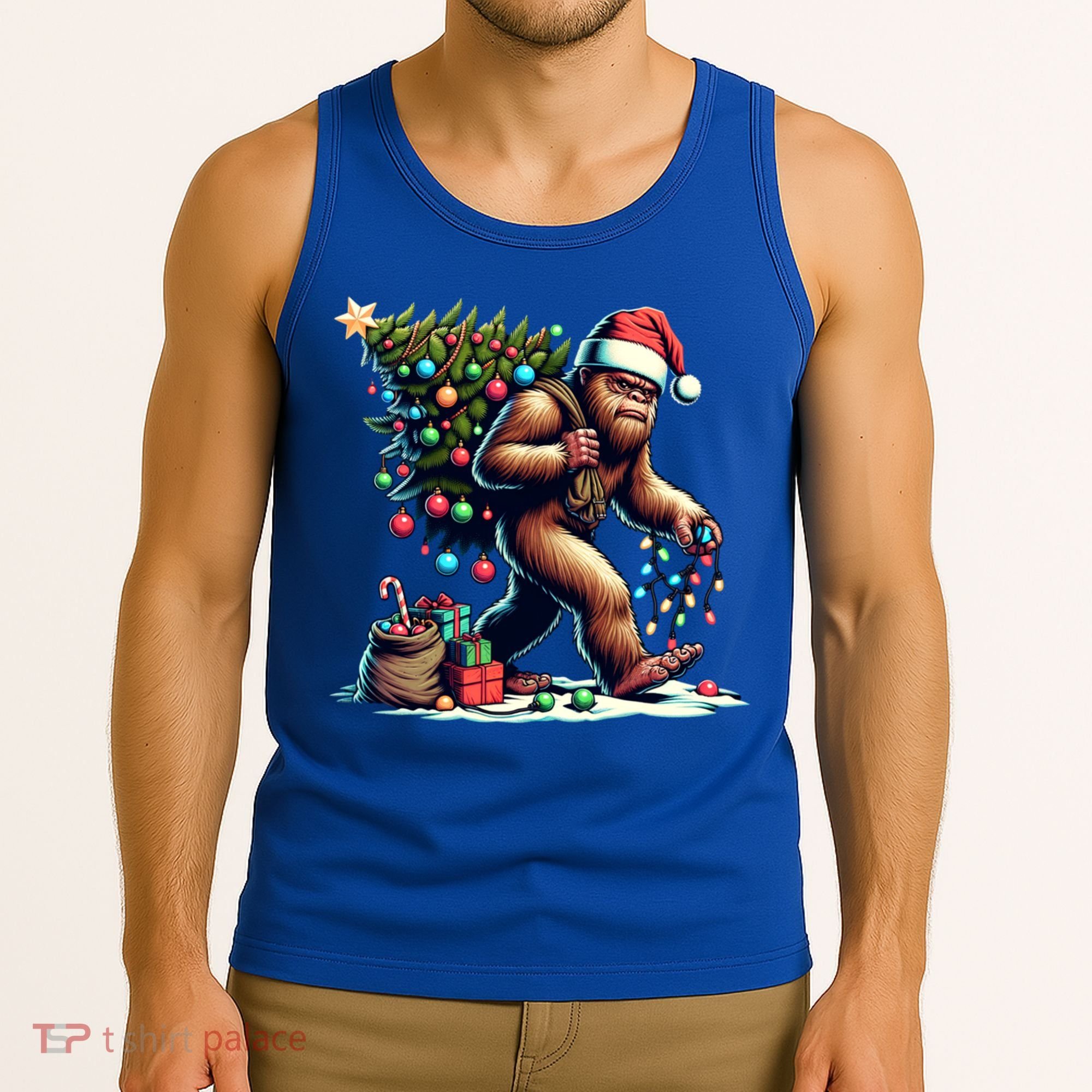 Bigfoot Christmas Tree Lights Xmas Sasquatch Lovers Gift Tank Top