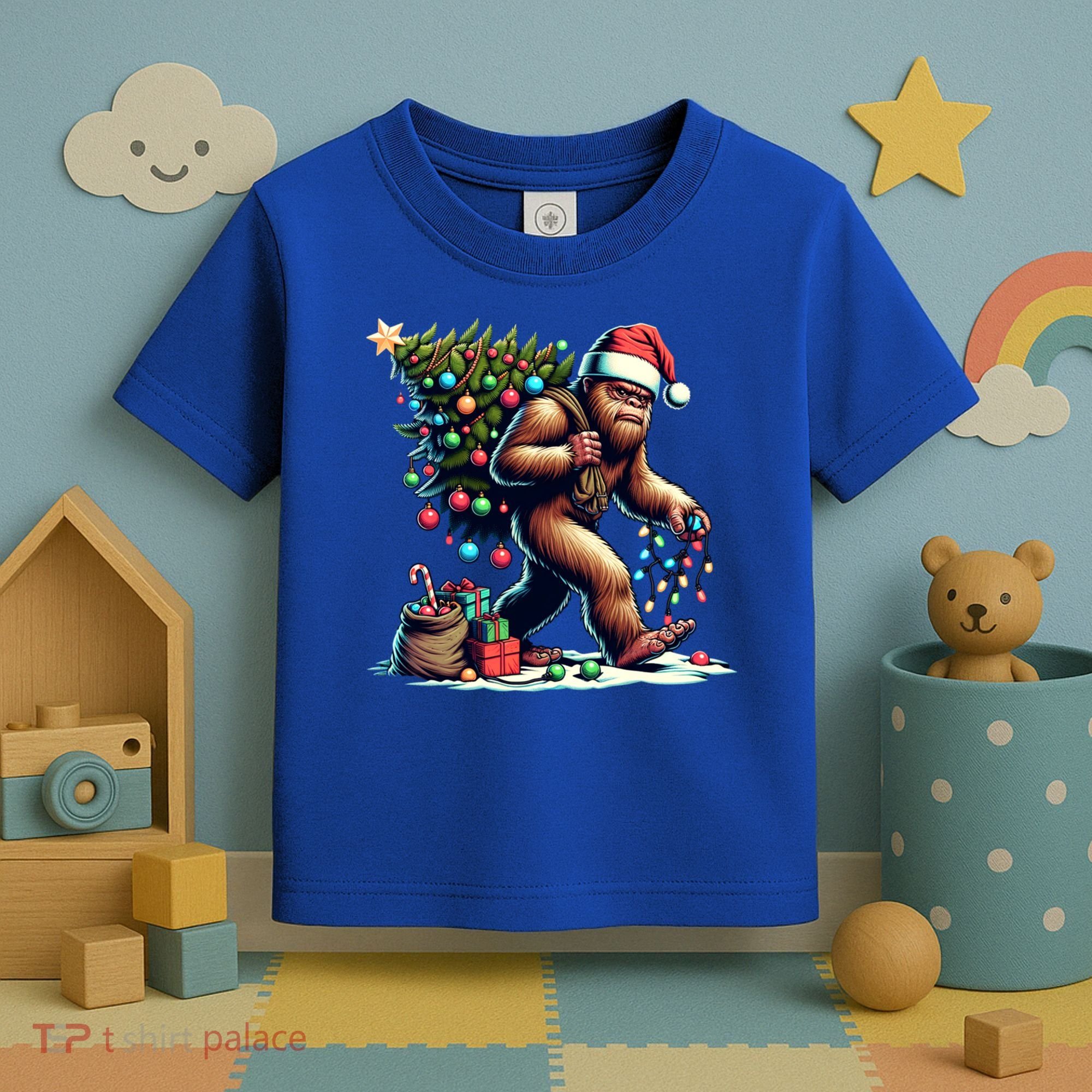 Bigfoot Christmas Tree Lights Xmas Sasquatch Lovers Gift Toddler T-Shirt
