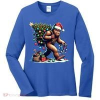 Bigfoot Christmas Tree Lights Xmas Sasquatch Lovers Gift Women's Long Sleeve Shirt thumb 0