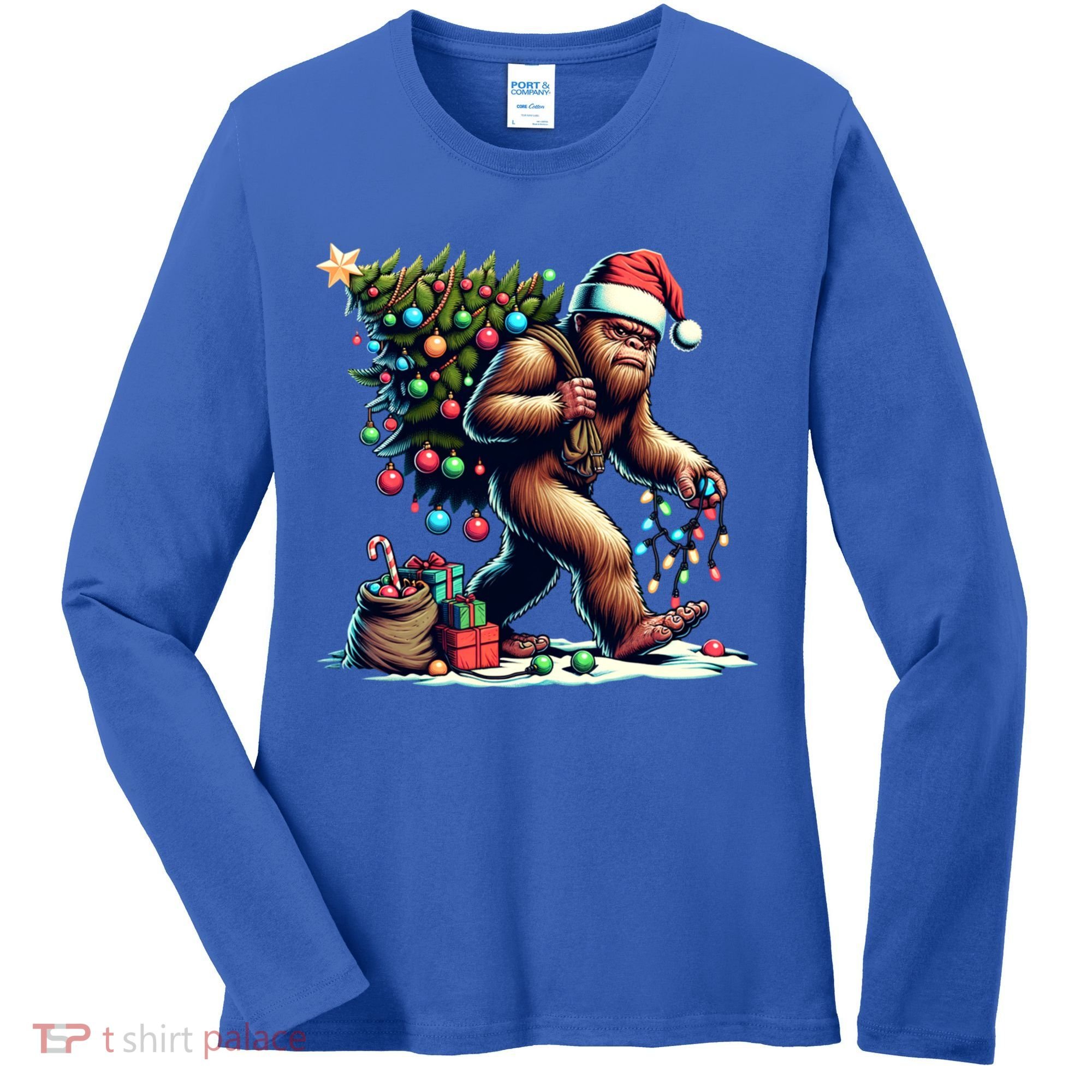 Bigfoot Christmas Tree Lights Xmas Sasquatch Lovers Gift Women's Long Sleeve Shirt