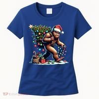 Bigfoot Christmas Tree Lights Xmas Sasquatch Lovers Gift Women's T-Shirt thumb 0