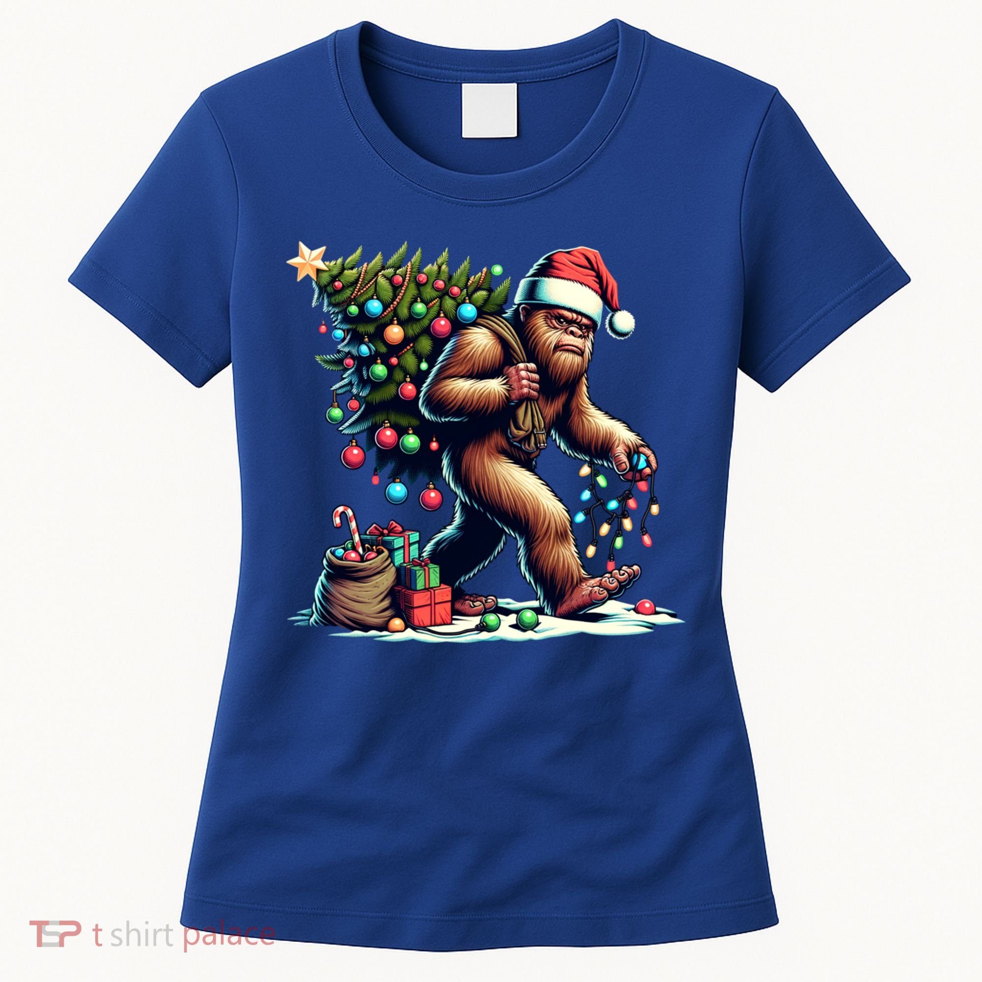 Bigfoot Christmas Tree Lights Xmas Sasquatch Lovers Gift Women's T-Shirt