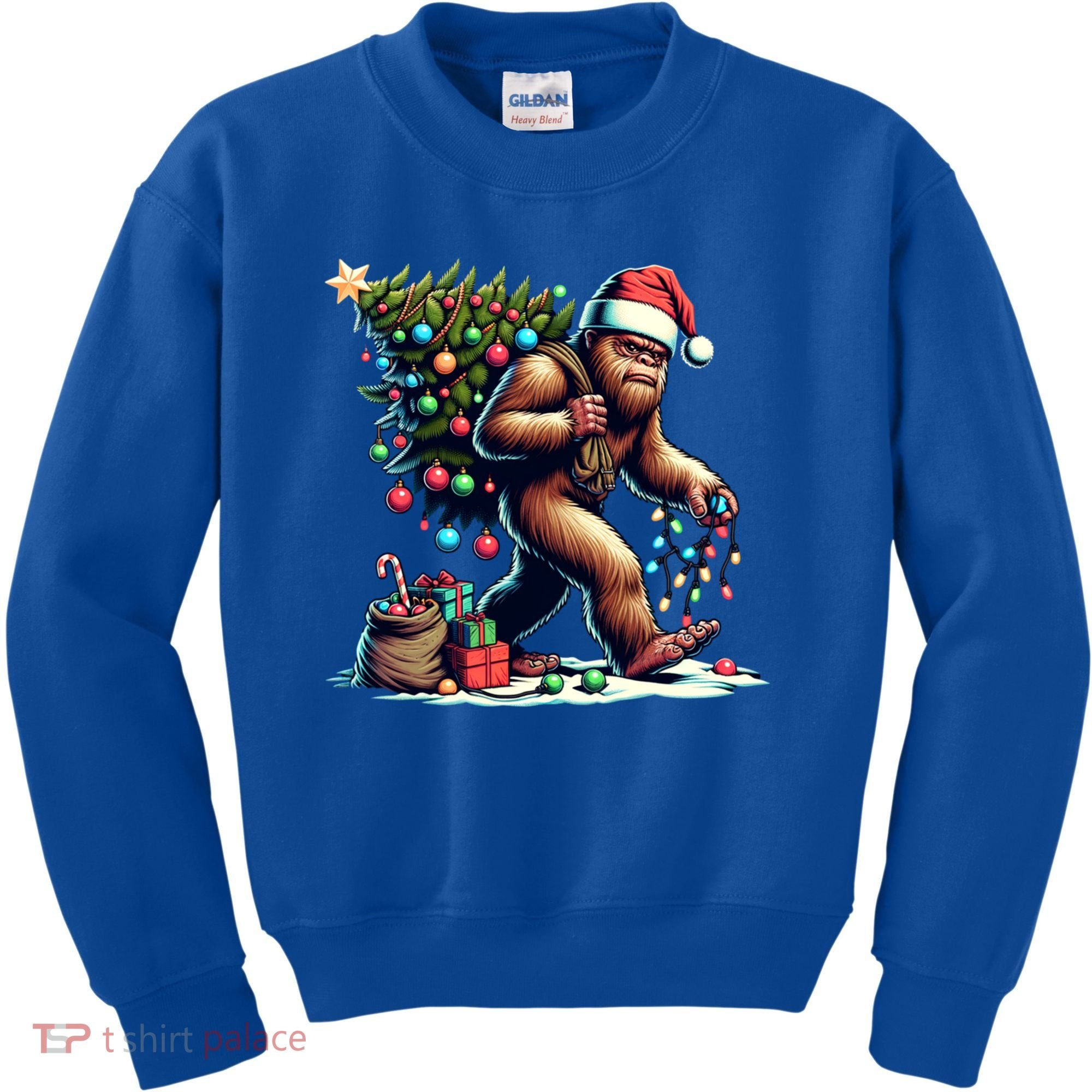 Bigfoot Christmas Tree Lights Xmas Sasquatch Lovers Gift Kids Sweatshirt