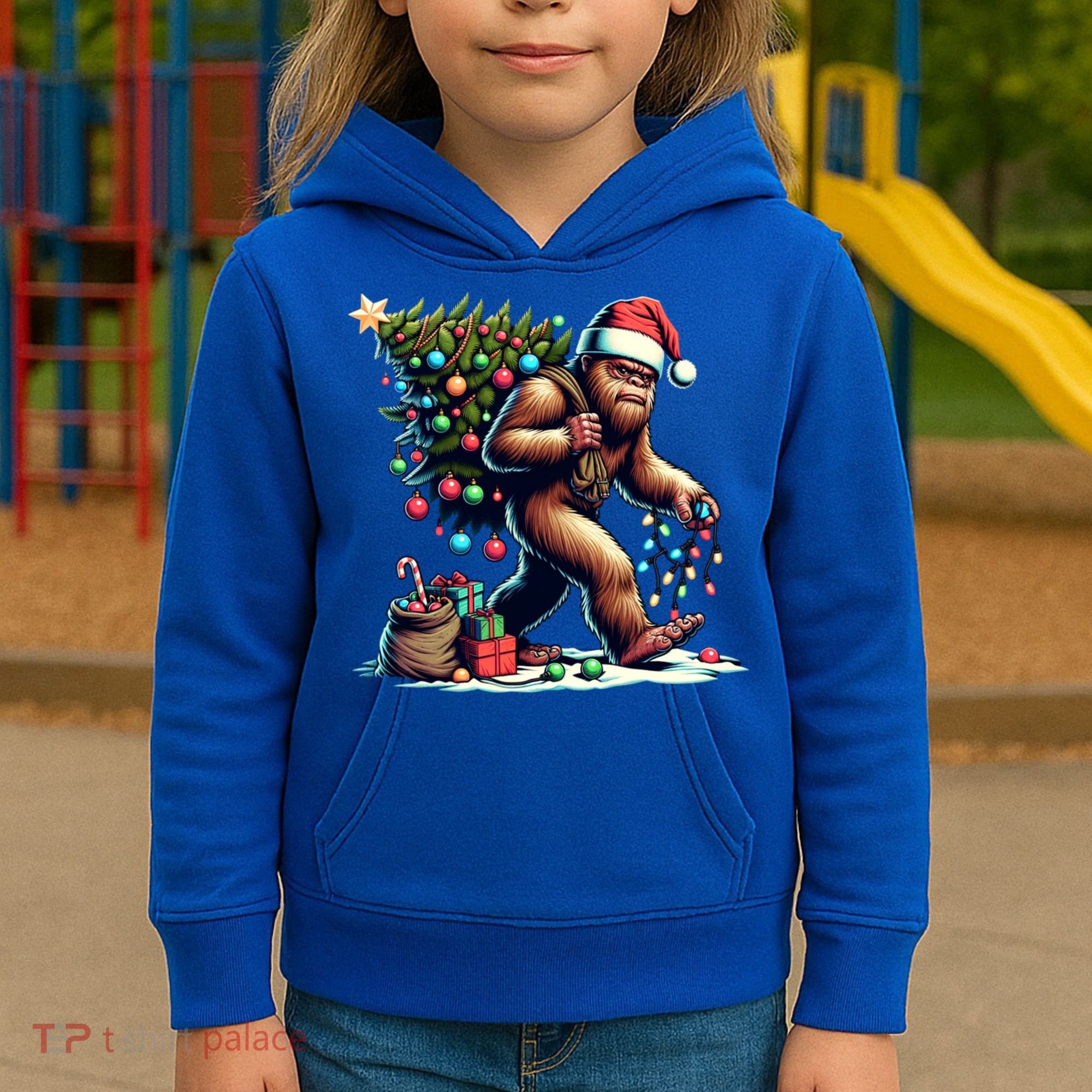 Bigfoot Christmas Tree Lights Xmas Sasquatch Lovers Gift Kids Hoodie