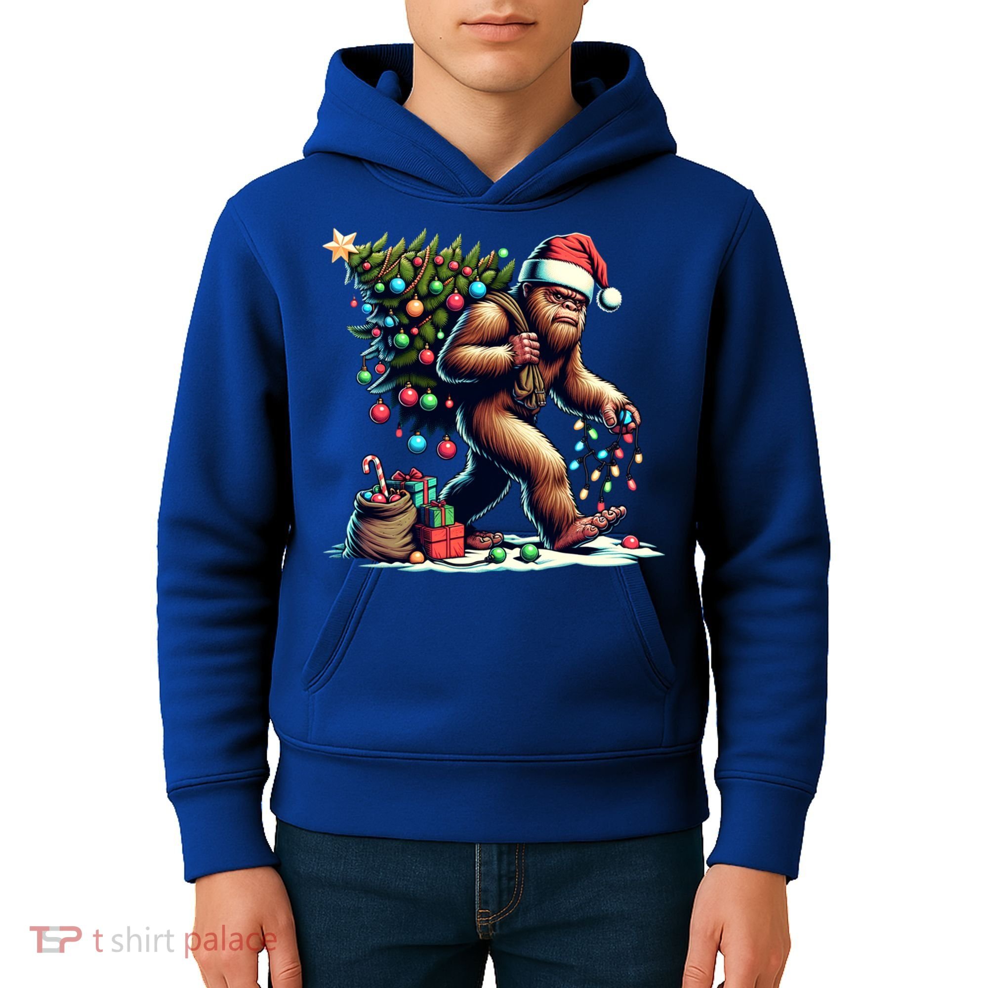 Bigfoot Christmas Tree Lights Xmas Sasquatch Lovers Gift Kids Hoodie