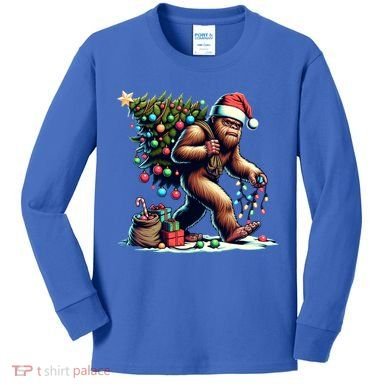 Bigfoot Christmas Tree Lights Xmas Sasquatch Lovers Gift Kids Long Sleeve Shirt