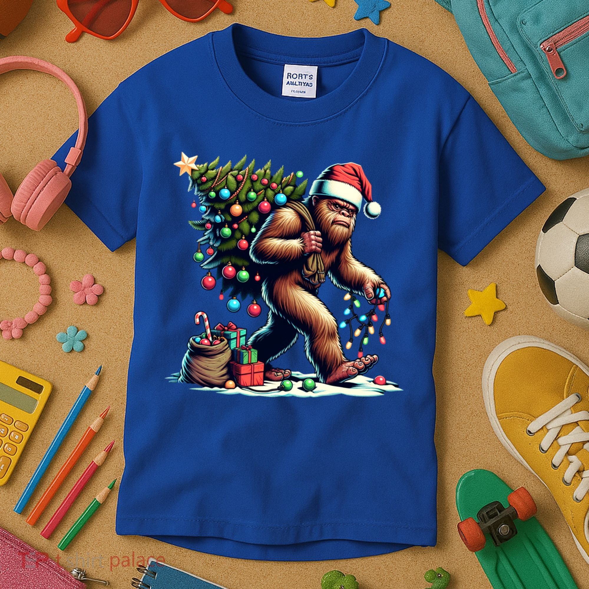 Bigfoot Christmas Tree Lights Xmas Sasquatch Lovers Gift Kids T-Shirt