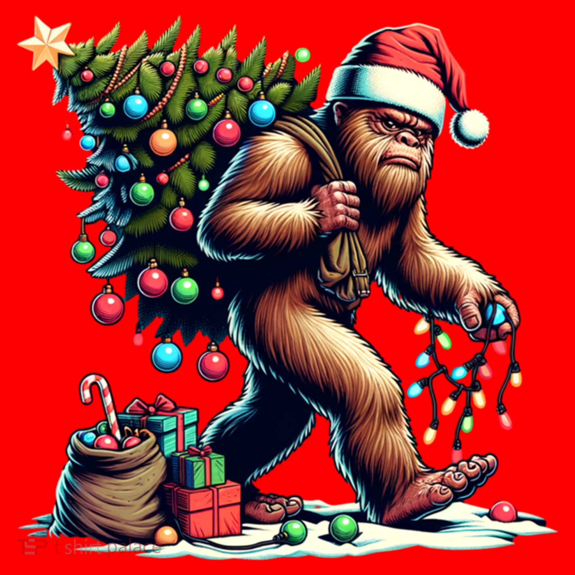 Bigfoot Christmas Tree Lights Xmas Sasquatch Lovers Gift Santa Hat