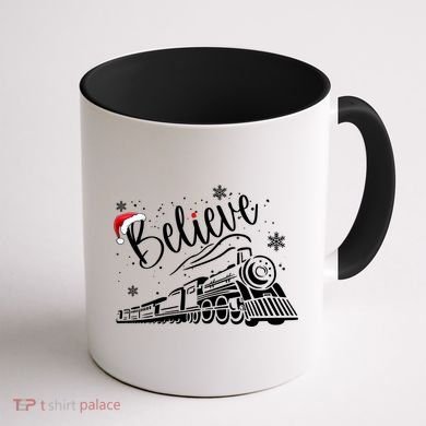 Believe Christmas Train Holiday Coffee Mug back