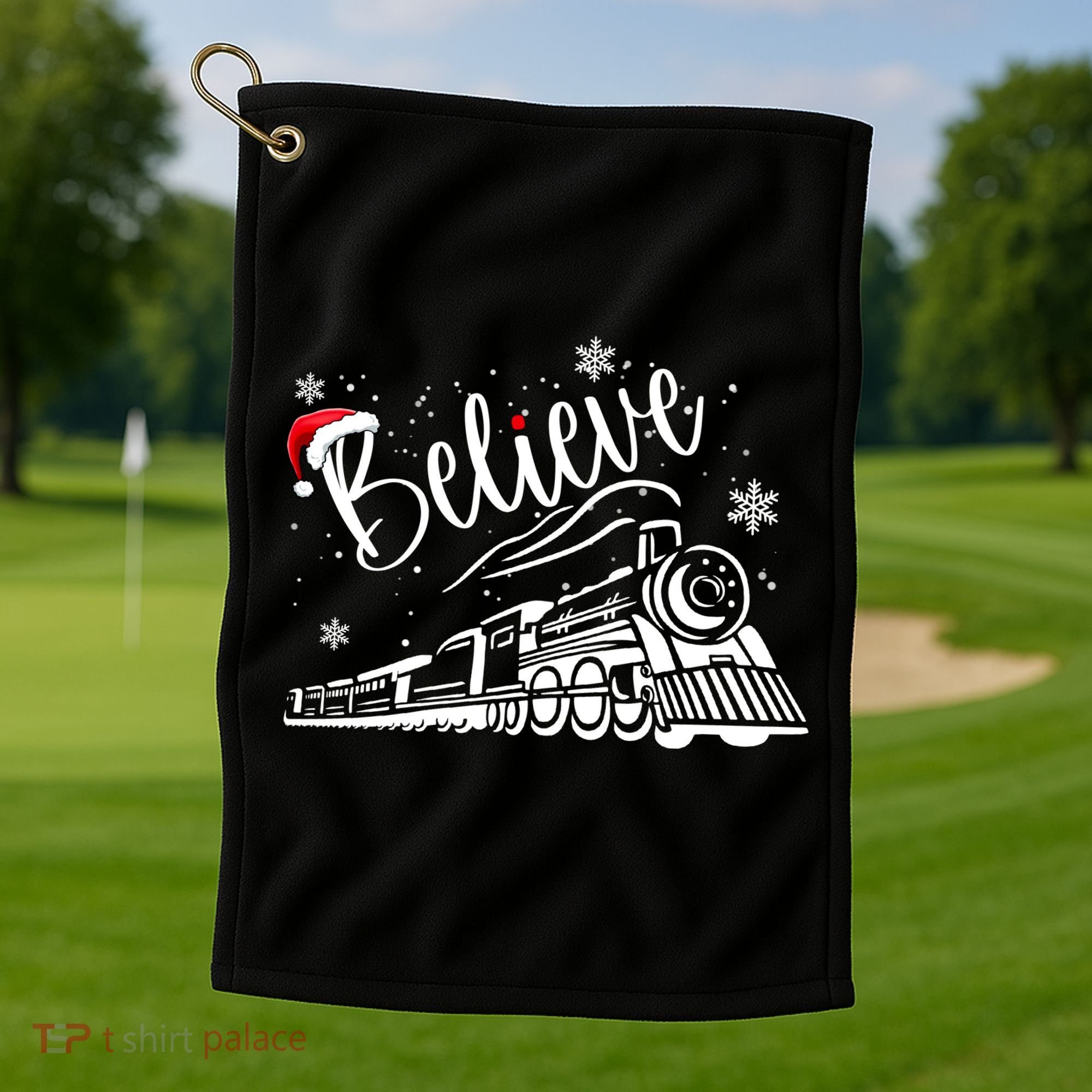 Believe Christmas Train Holiday Golf Towel