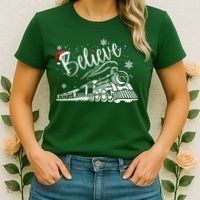 Believe Christmas Train Holiday Women's T-Shirt thumb 2