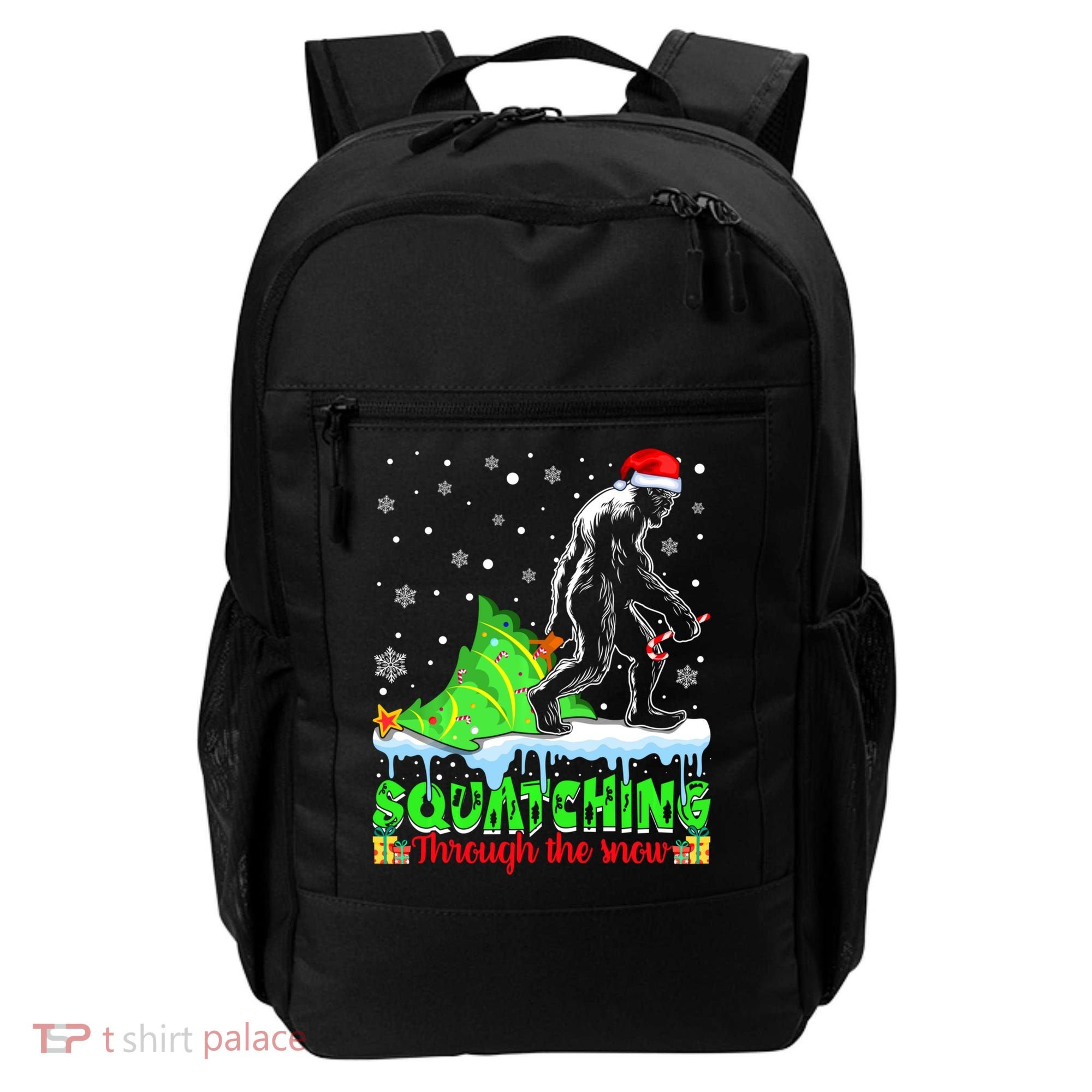 Bigfoot Christmas Tree Squatching Through The Snow Backpack
