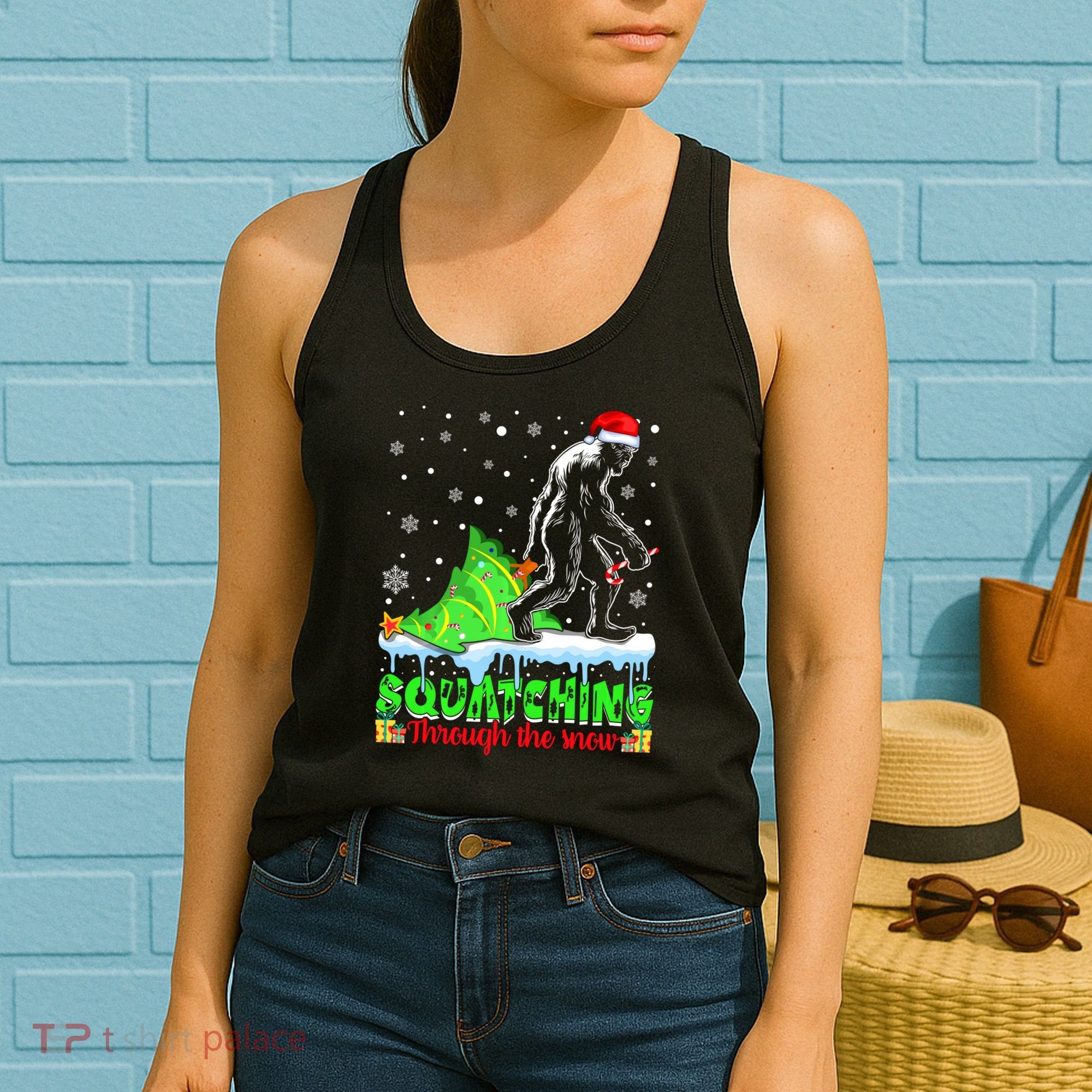 Bigfoot Christmas Tree Squatching Through The Snow Women's Tank Top