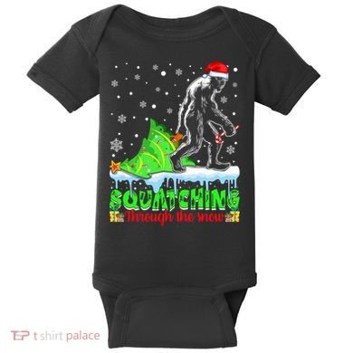 Bigfoot Christmas Tree Squatching Through The Snow Baby Bodysuit