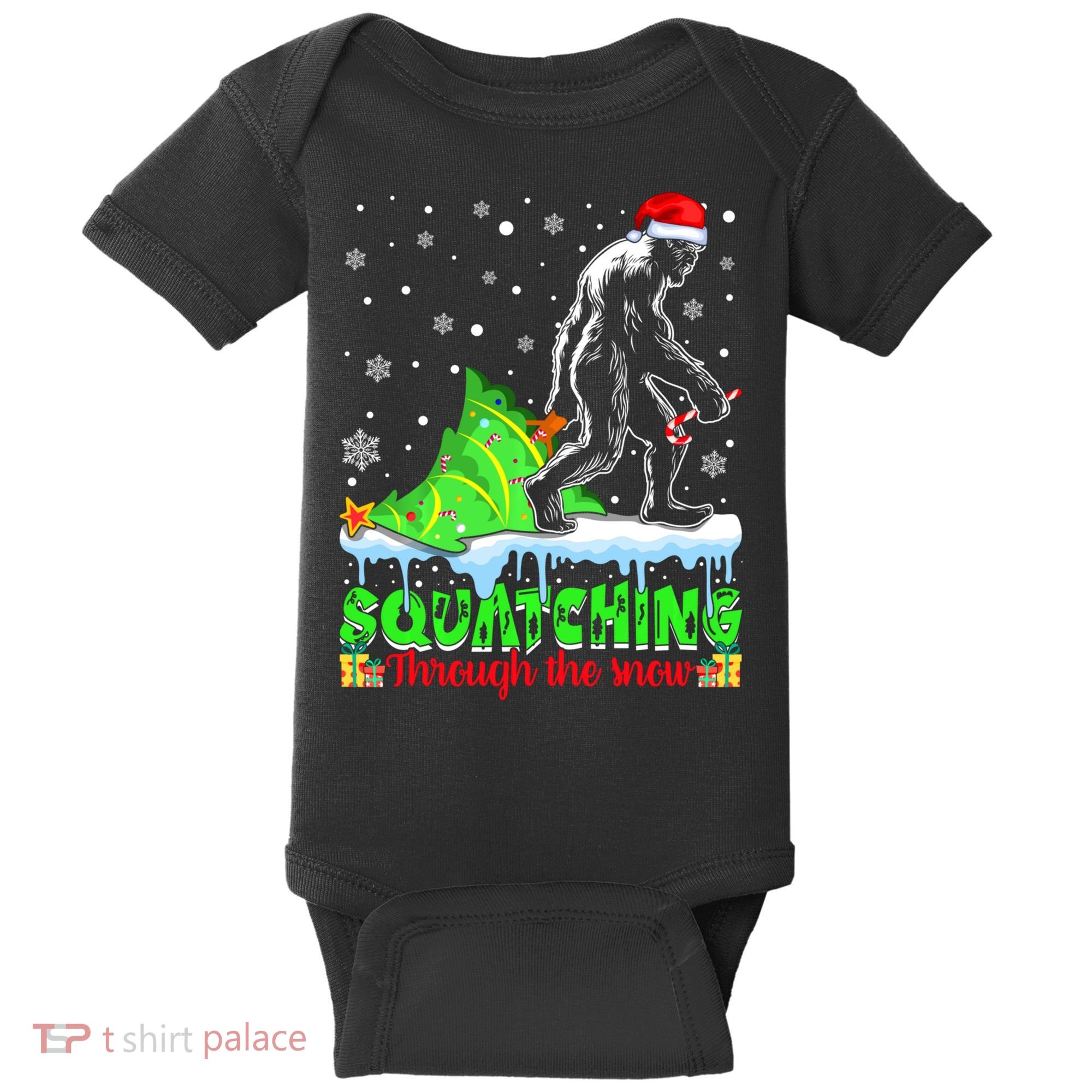 Bigfoot Christmas Tree Squatching Through The Snow Baby Bodysuit