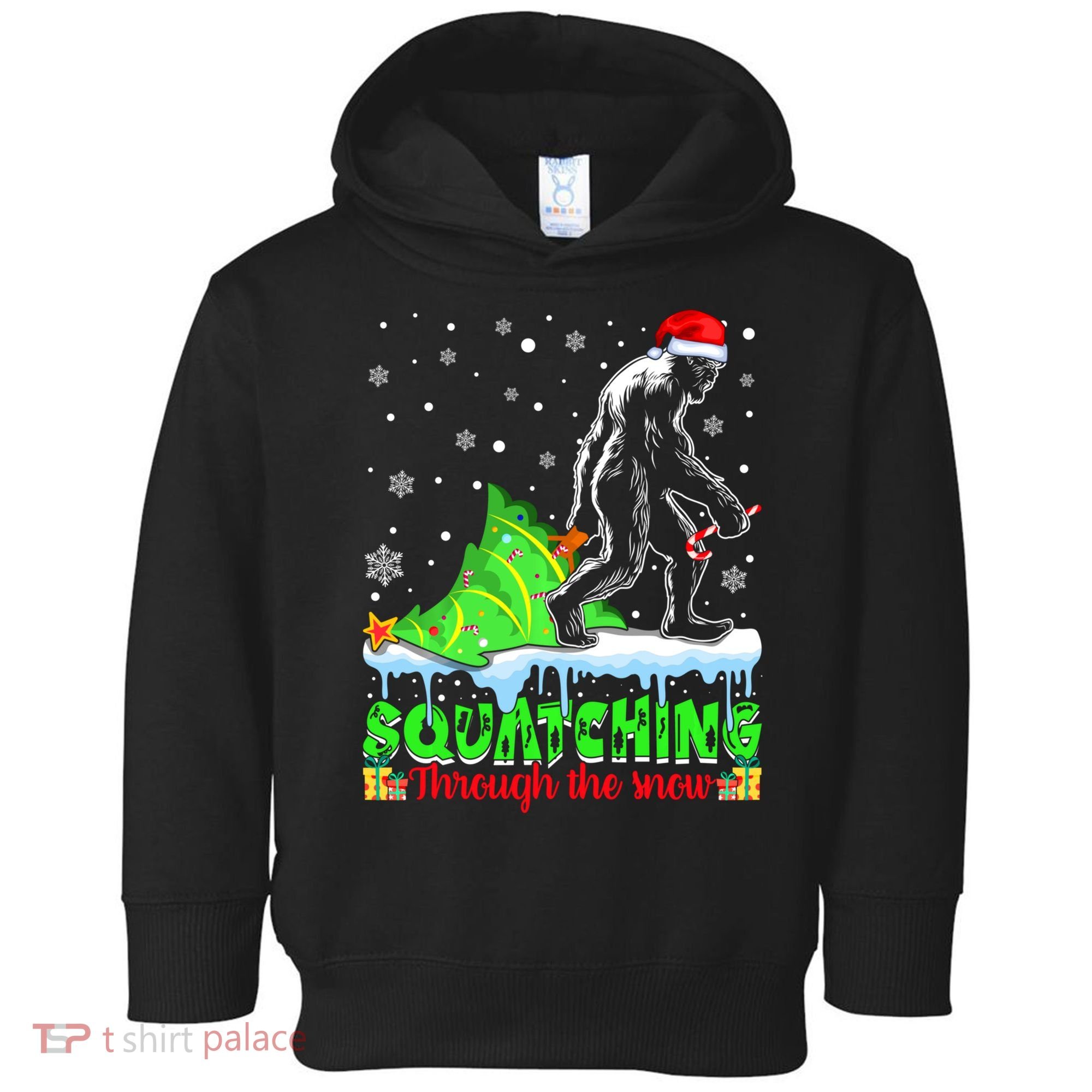 Bigfoot Christmas Tree Squatching Through The Snow Toddler Hoodie