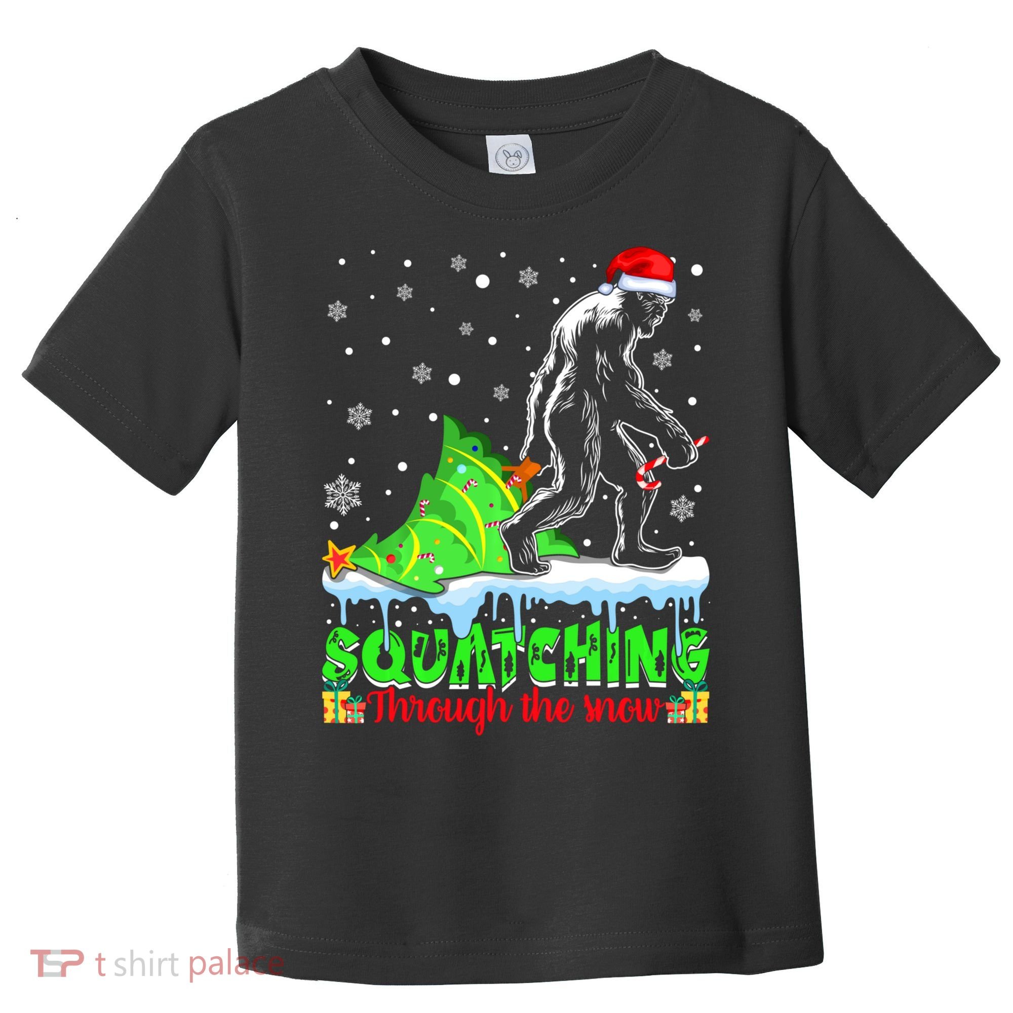 Bigfoot Christmas Tree Squatching Through The Snow Toddler T-Shirt