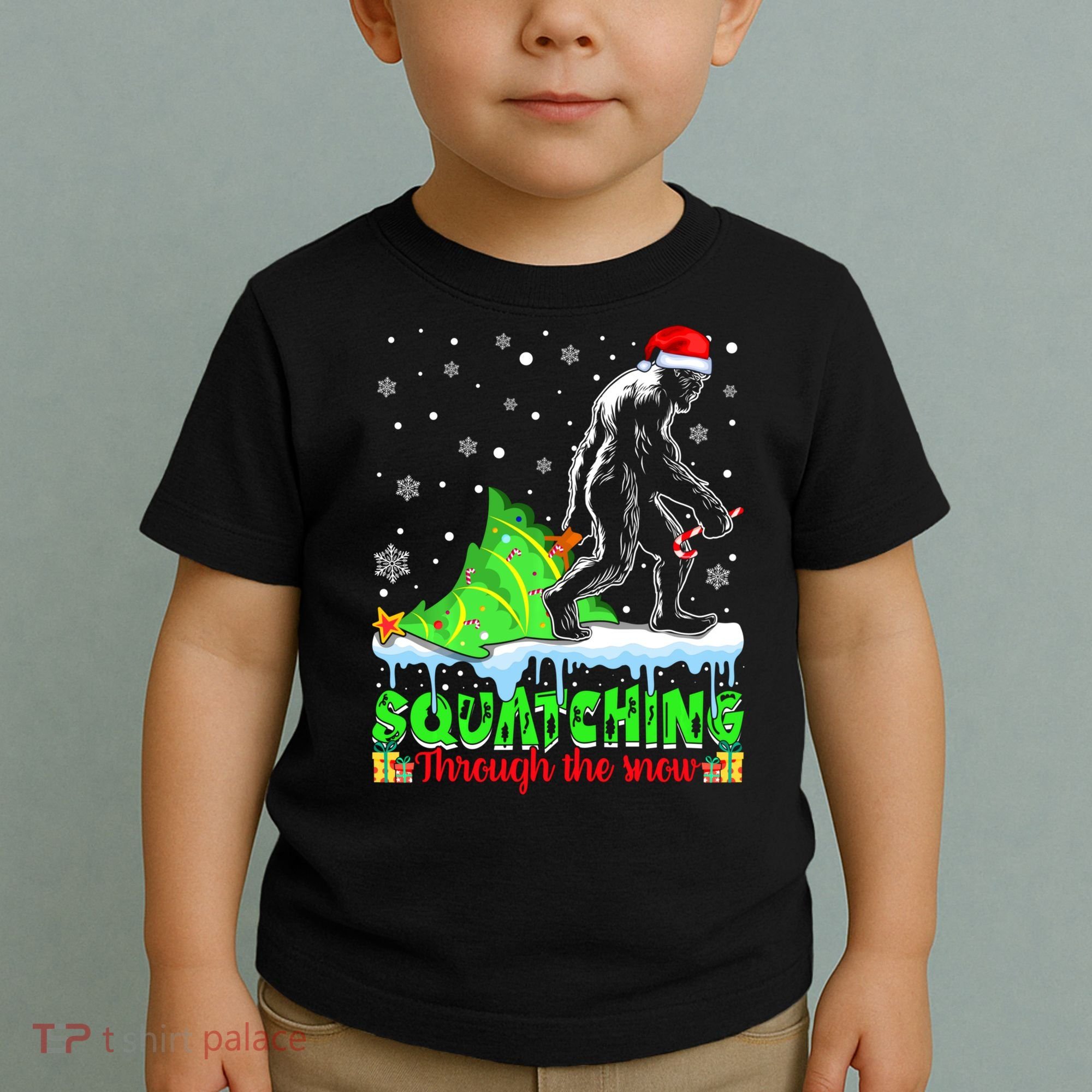 Bigfoot Christmas Tree Squatching Through The Snow Toddler T-Shirt