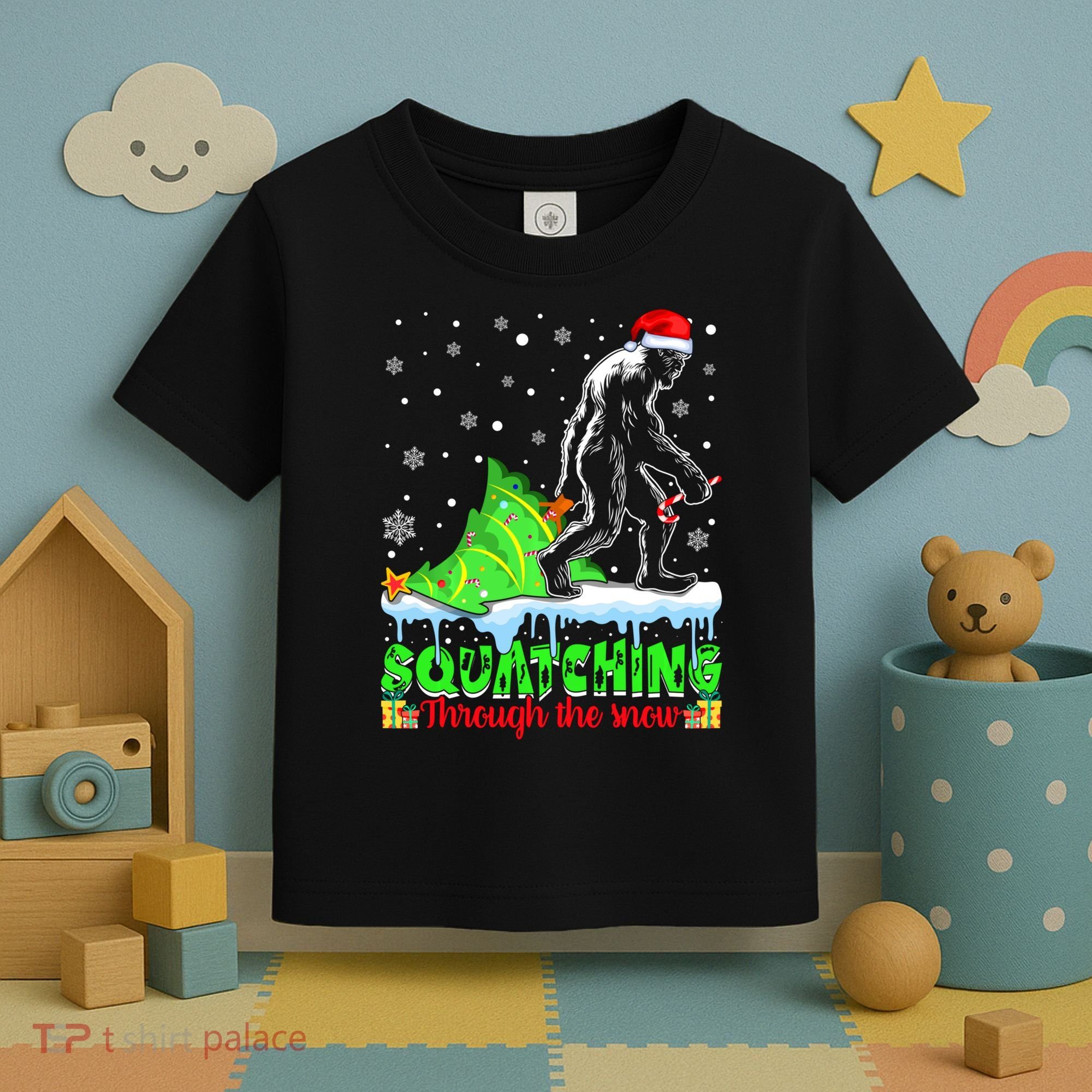 Bigfoot Christmas Tree Squatching Through The Snow Toddler T-Shirt