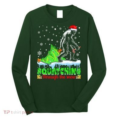 Bigfoot Christmas Tree Squatching Through The Snow Long Sleeve Shirt
