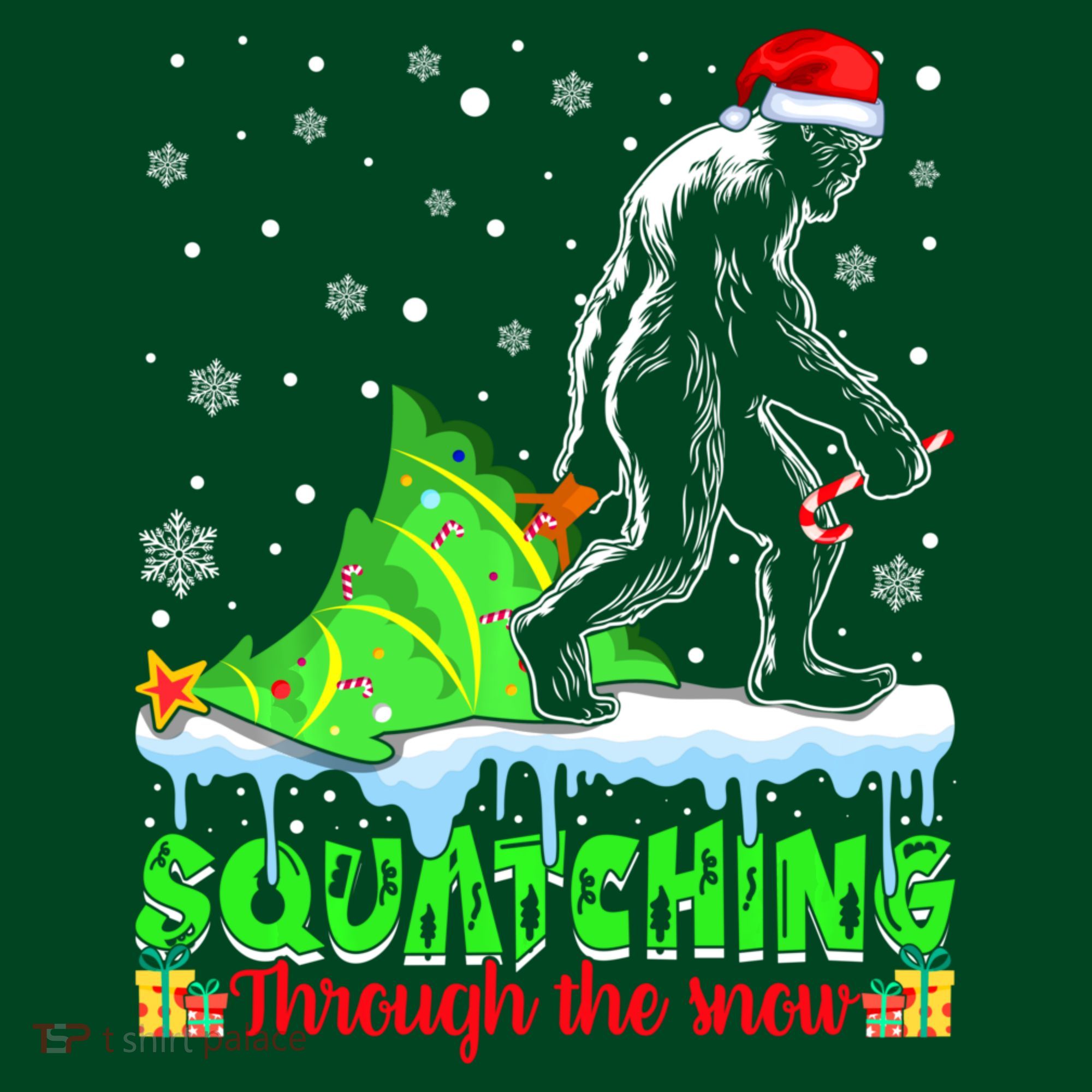 Bigfoot Christmas Tree Squatching Through The Snow Visor