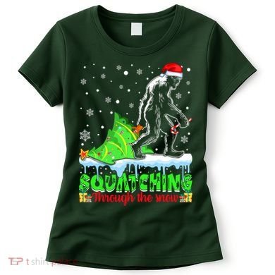 Bigfoot Christmas Tree Squatching Through The Snow Women's T-Shirt