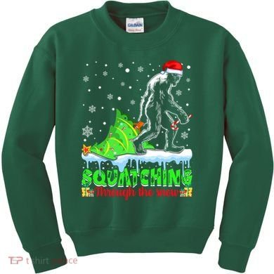 Bigfoot Christmas Tree Squatching Through The Snow Kids Sweatshirt