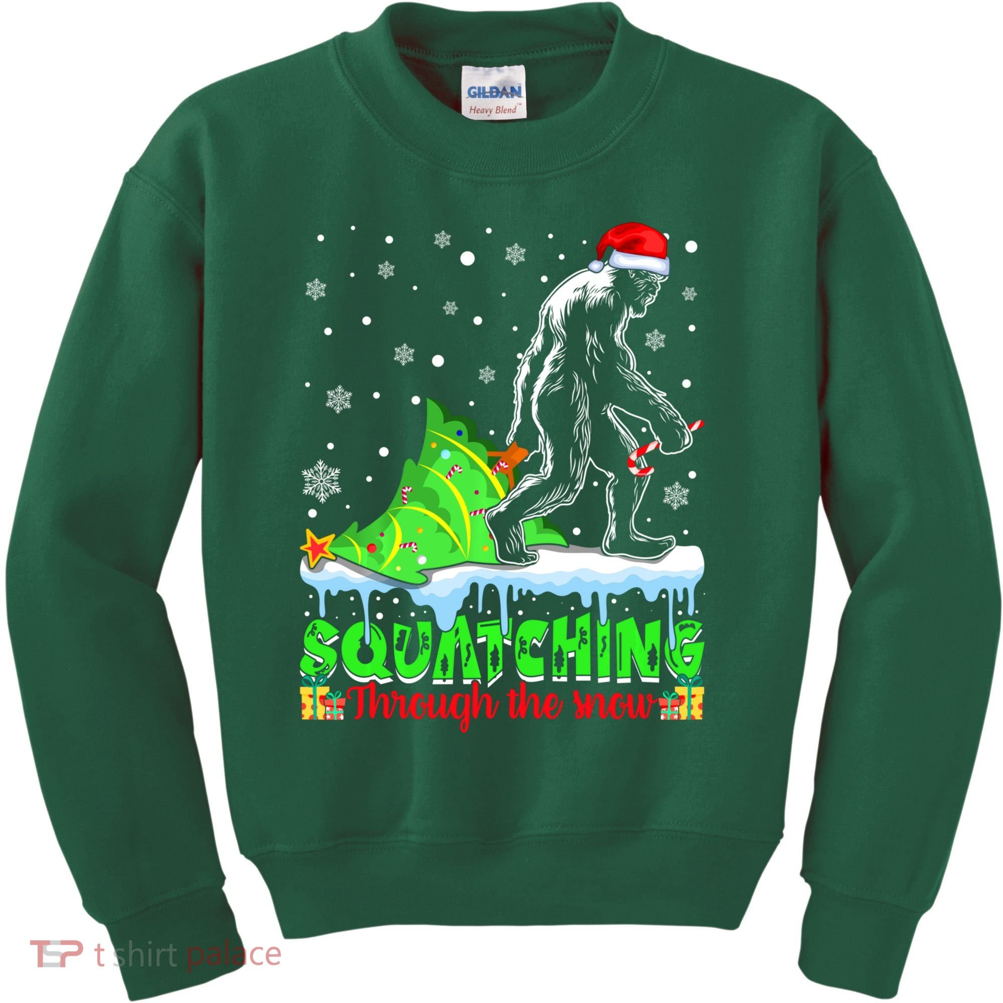 Bigfoot Christmas Tree Squatching Through The Snow Kids Sweatshirt