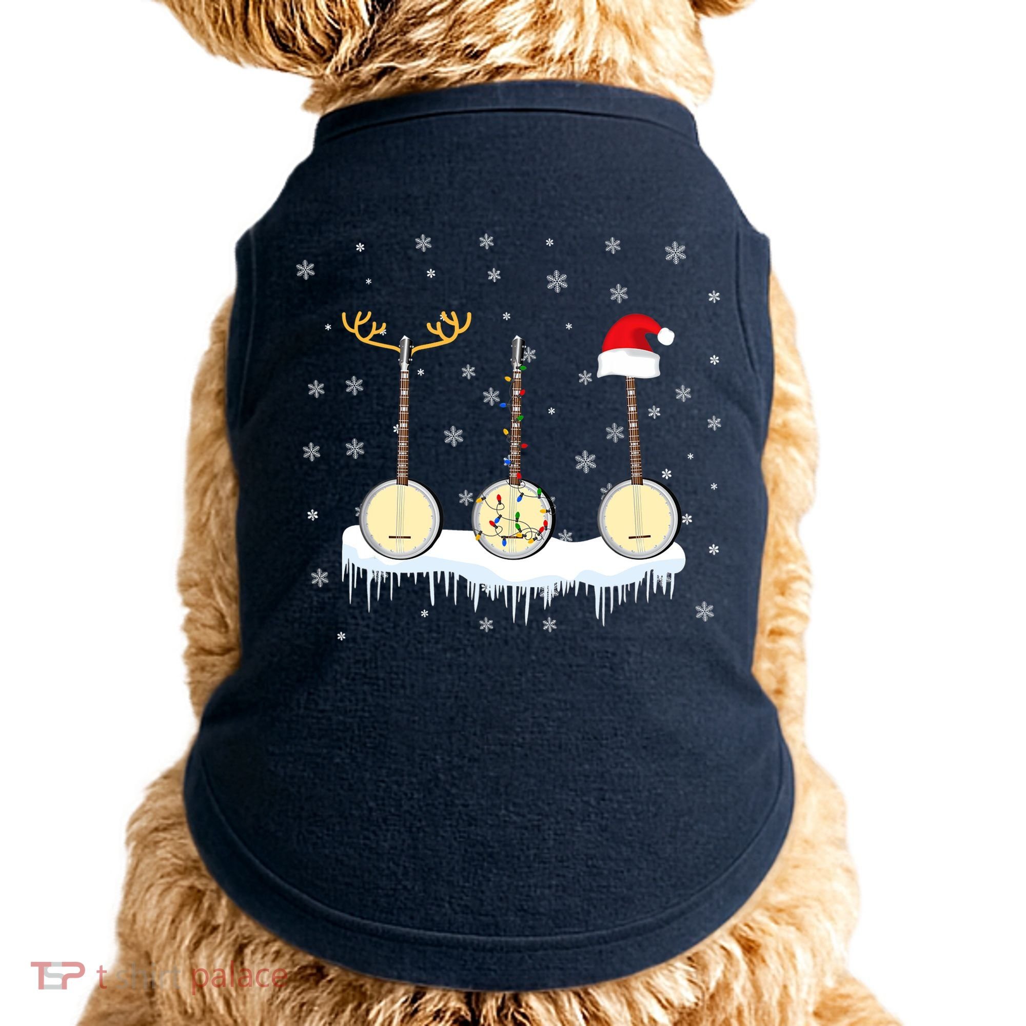 Banjo Christmas Tree With Santa Hat Xmas Doggie Tank