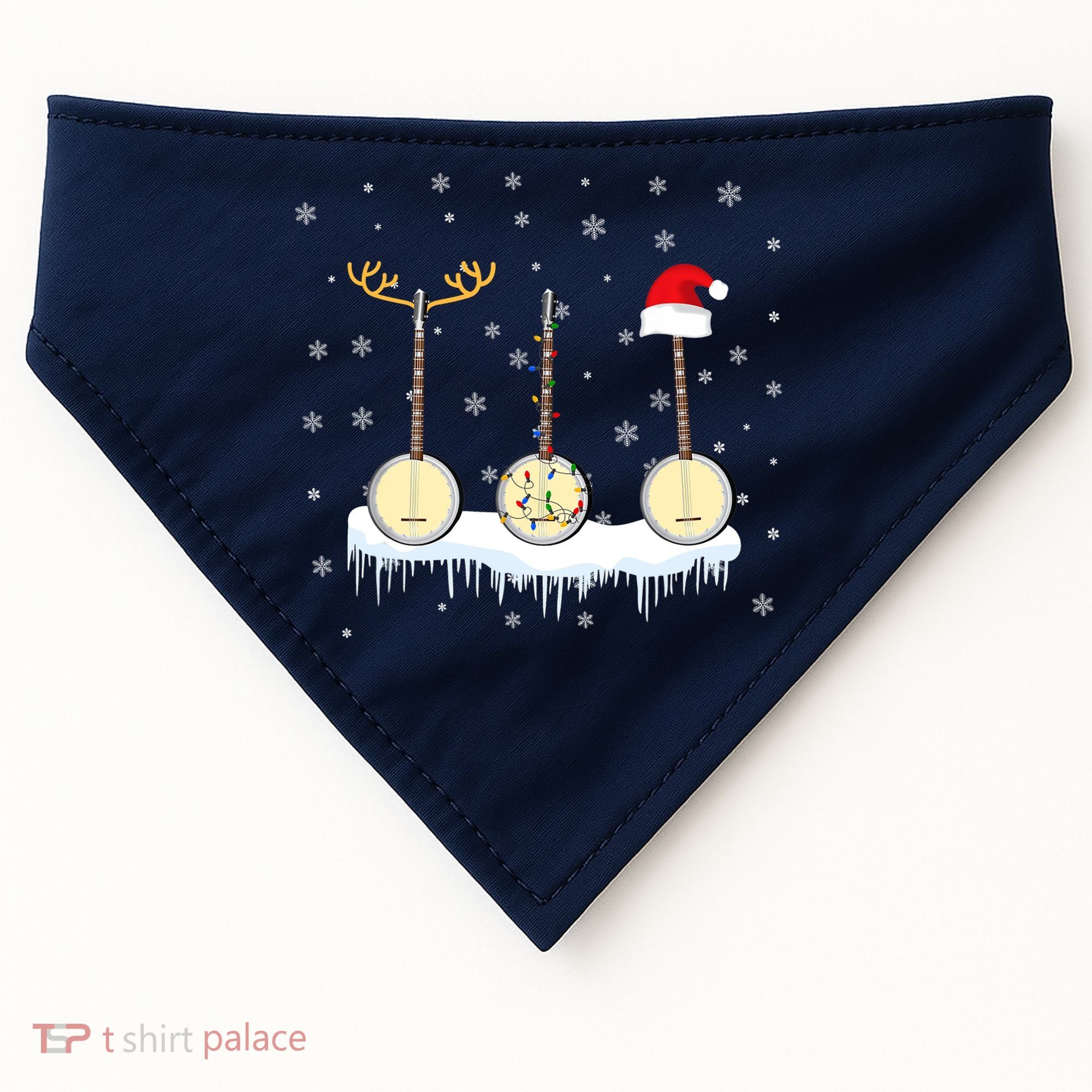 Banjo Christmas Tree With Santa Hat Xmas USA-Made Doggie Bandana