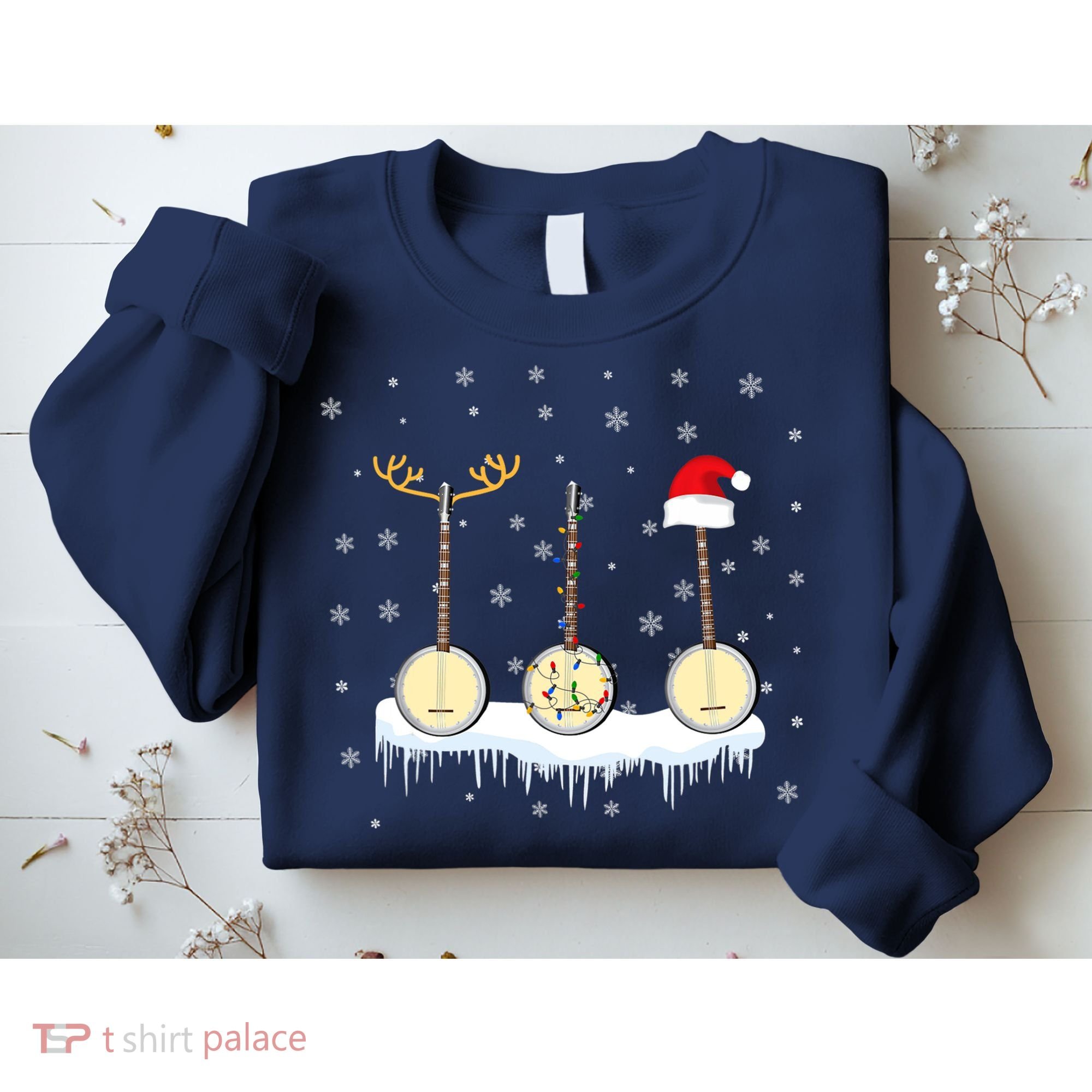 Banjo Christmas Tree With Santa Hat Xmas Sweatshirt