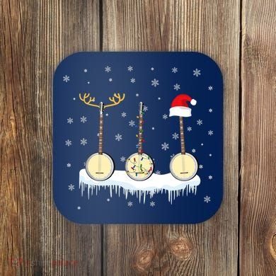 Banjo Christmas Tree With Santa Hat Xmas Coaster