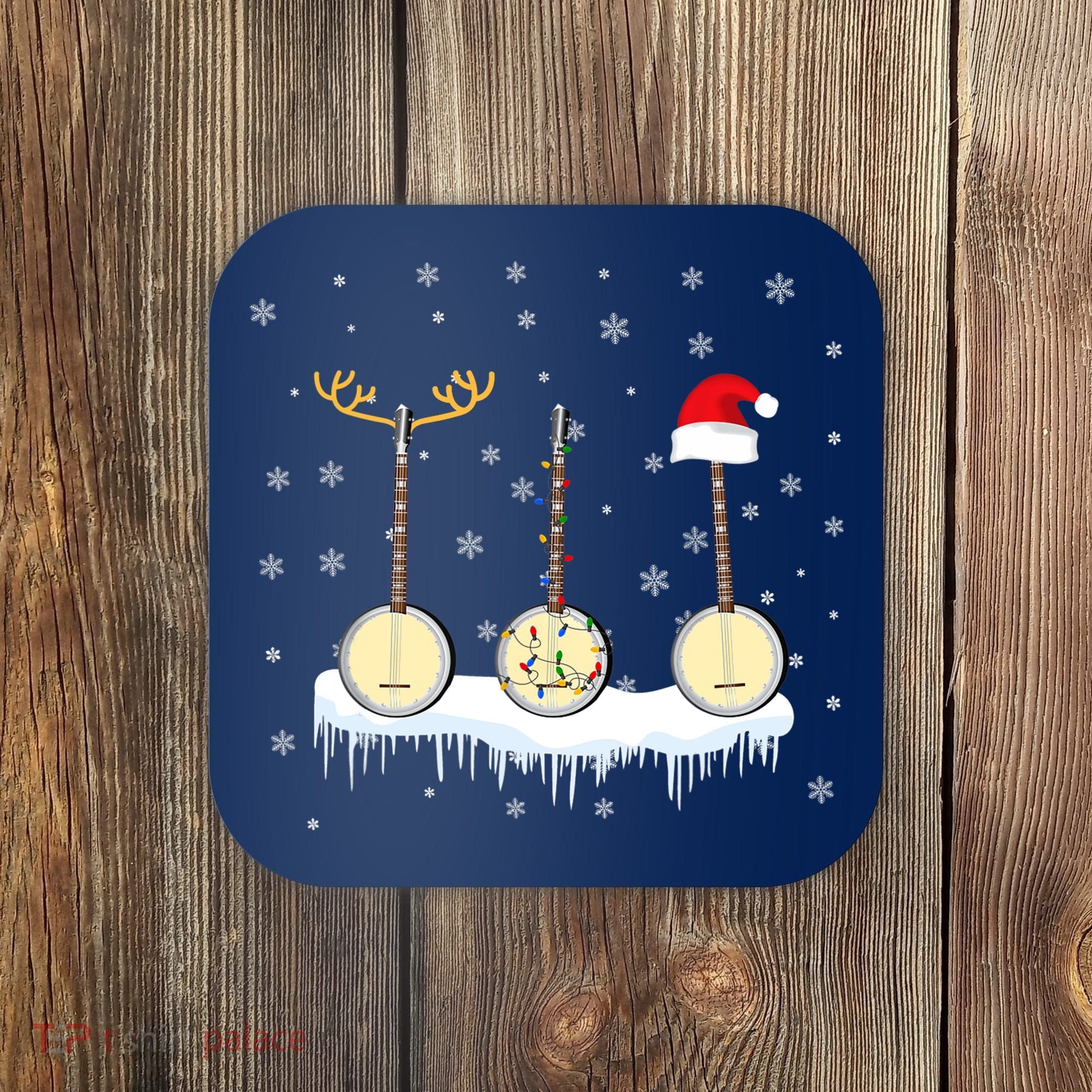 Banjo Christmas Tree With Santa Hat Xmas Coaster