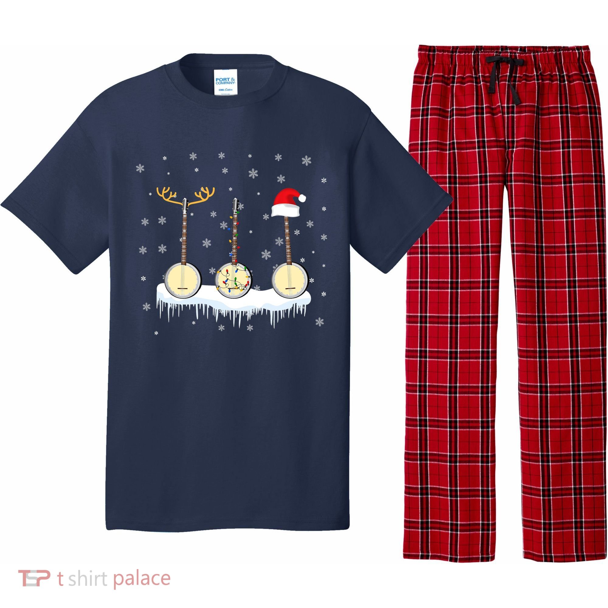 Banjo Christmas Tree With Santa Hat Xmas Pajama Set