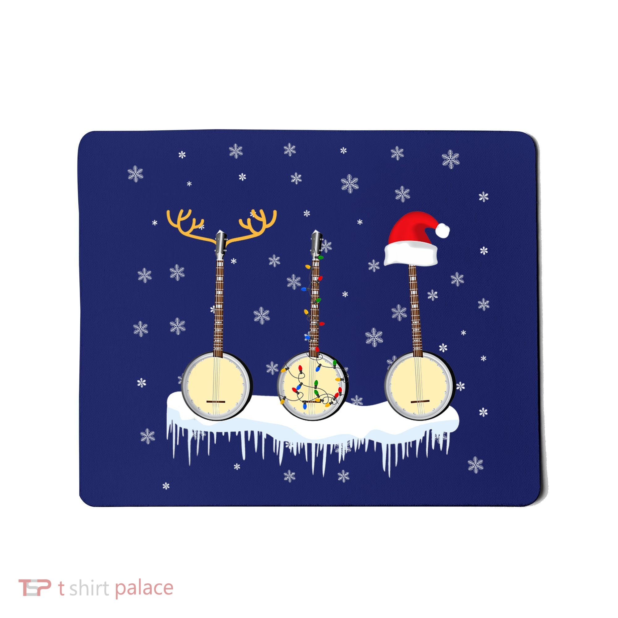 Banjo Christmas Tree With Santa Hat Xmas Mousepad