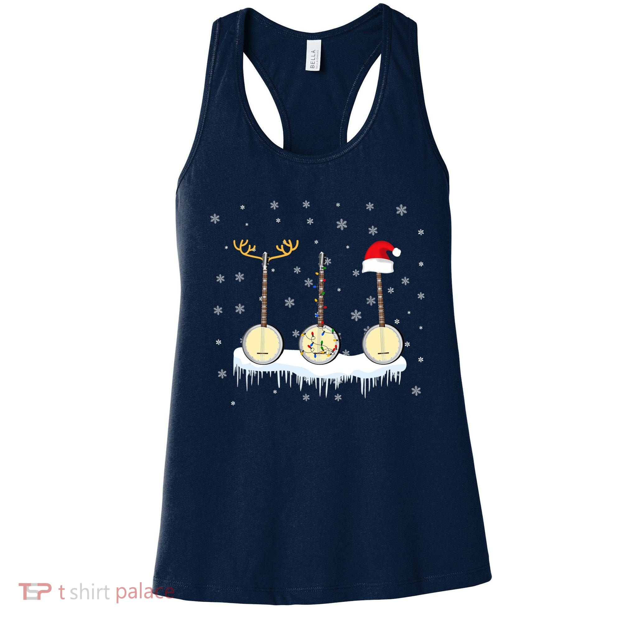 Banjo Christmas Tree With Santa Hat Xmas Women's Tank Top