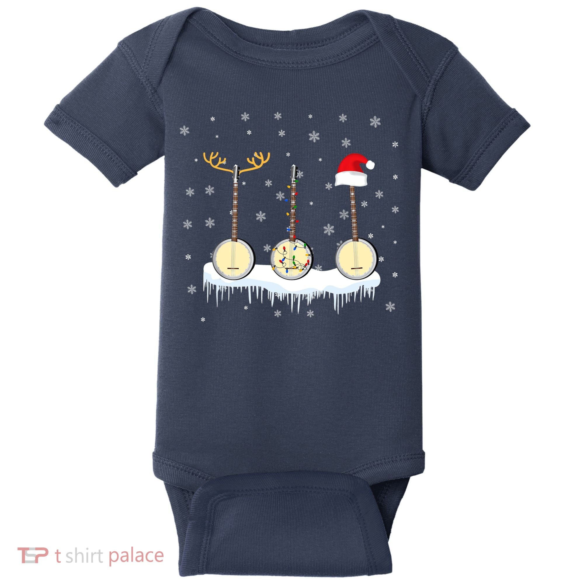 Banjo Christmas Tree With Santa Hat Xmas Baby Bodysuit