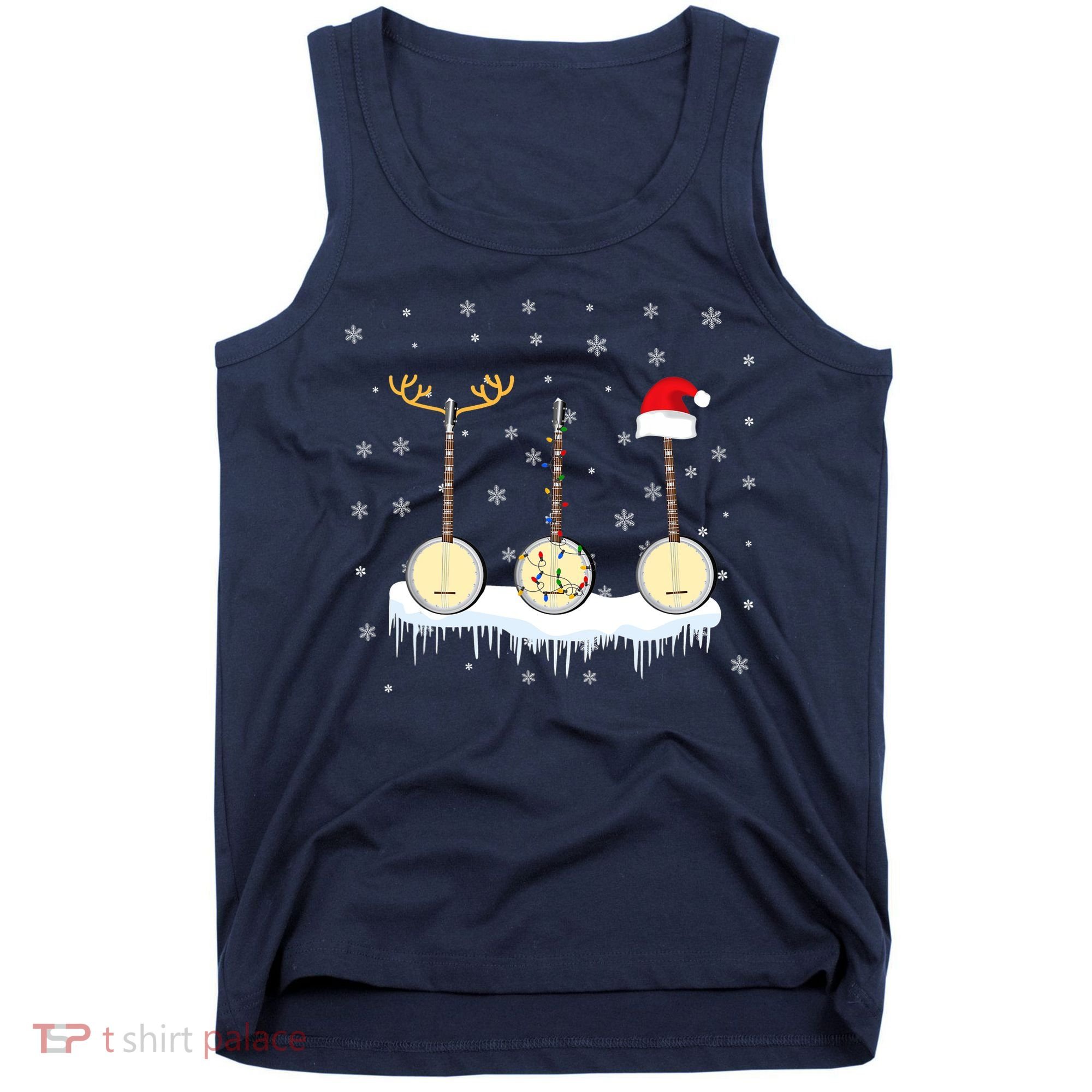 Banjo Christmas Tree With Santa Hat Xmas Tank Top